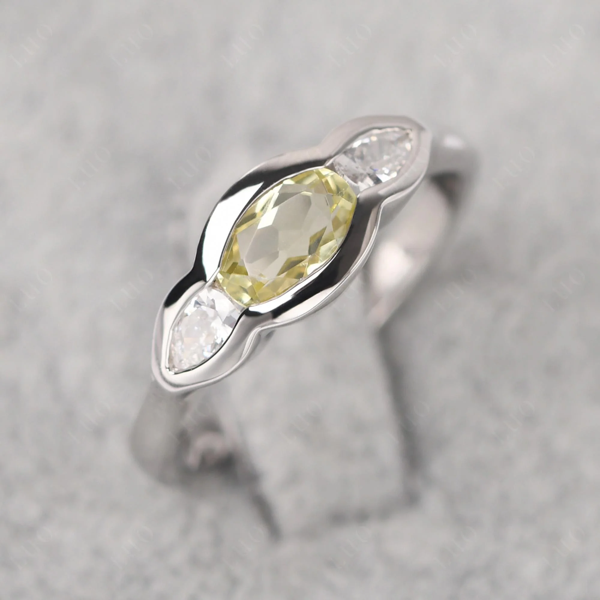 3 Stone Bezel Set Lemon Quartz Wave Ring - Image 12