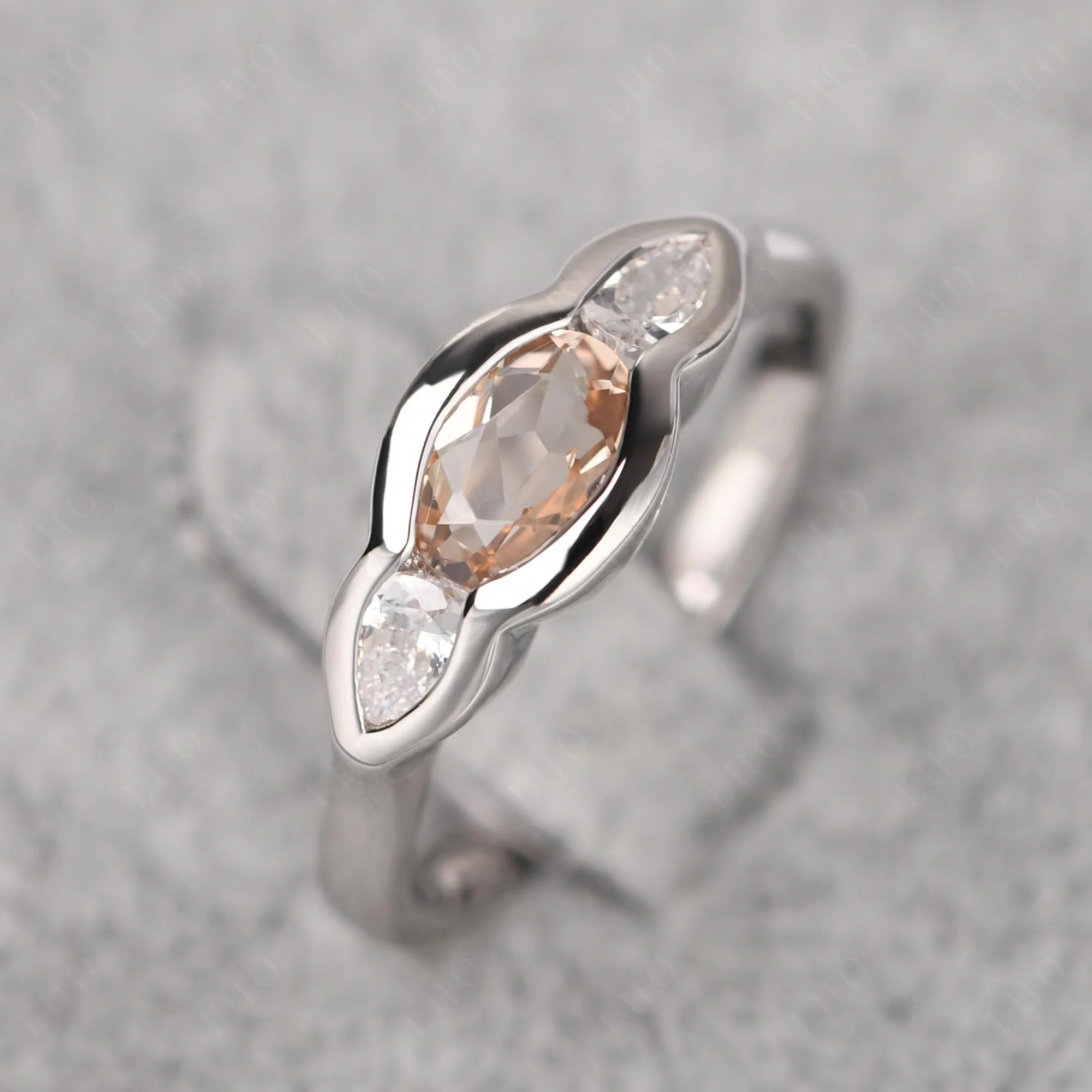 Morganite Three Stone Anniversary Ring - Image 11