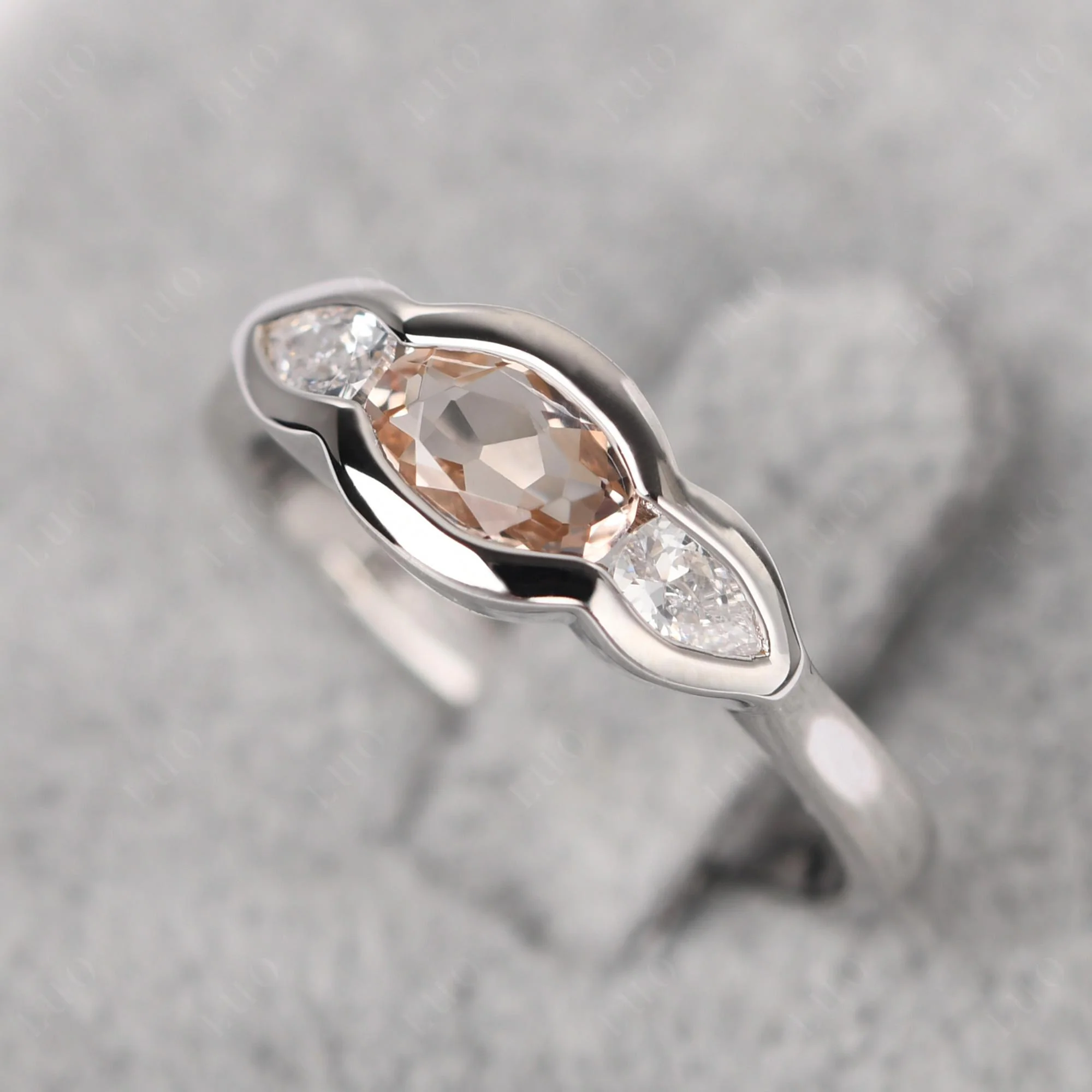 Morganite Three Stone Anniversary Ring - Image 12