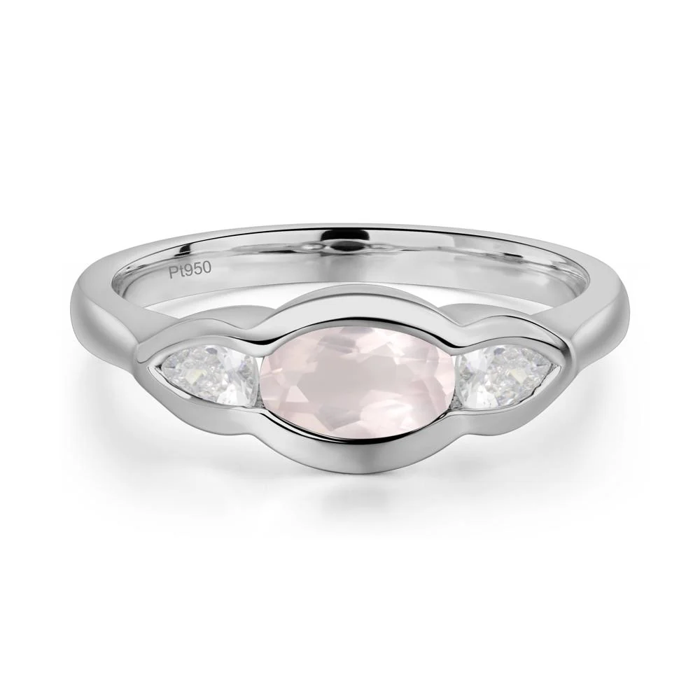Rose Quartz Oval Three Stone Engagement Ring - Image 2