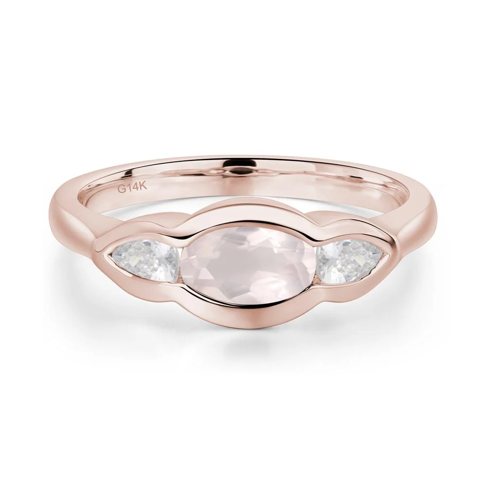 Rose Quartz Oval Three Stone Engagement Ring - Image 3