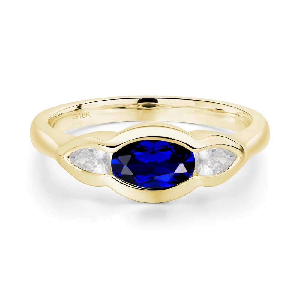 3 Stone Bezel Set Sapphire Wave Ring