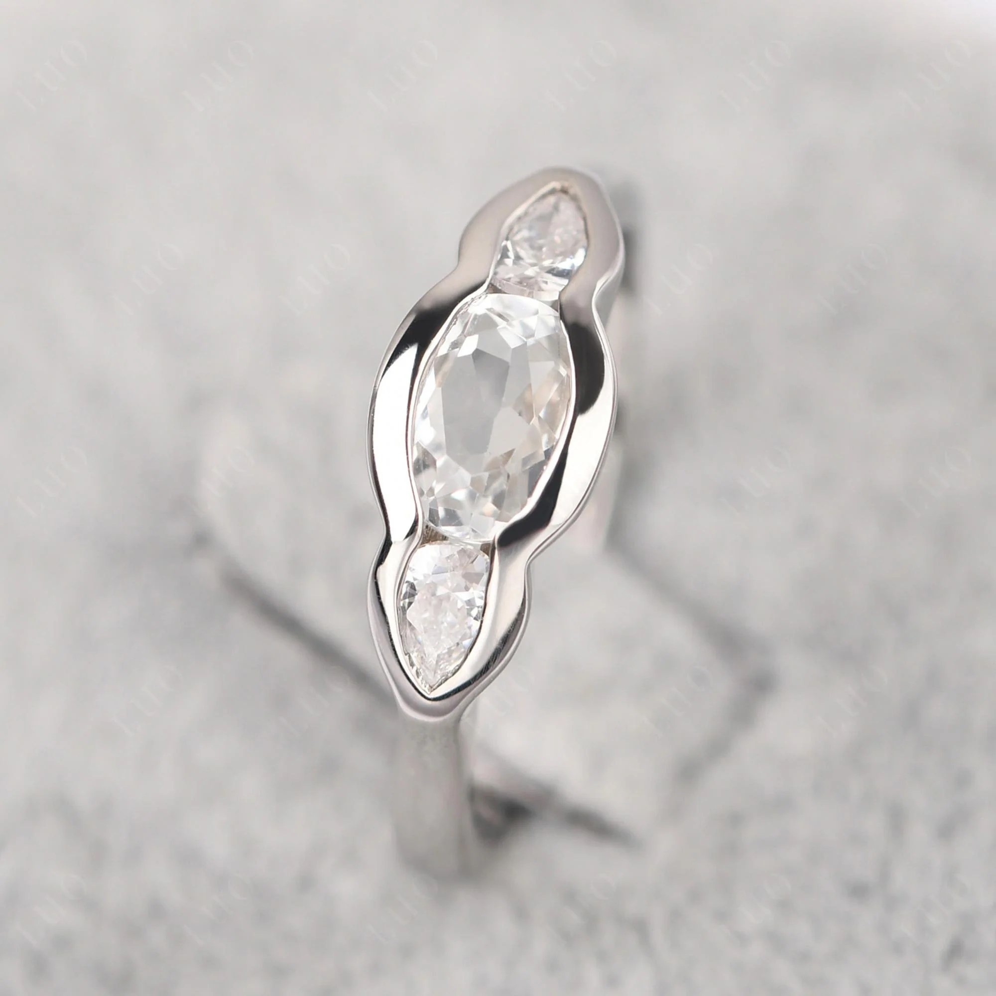 White Topaz Three Stone Anniversary Ring - Image 11