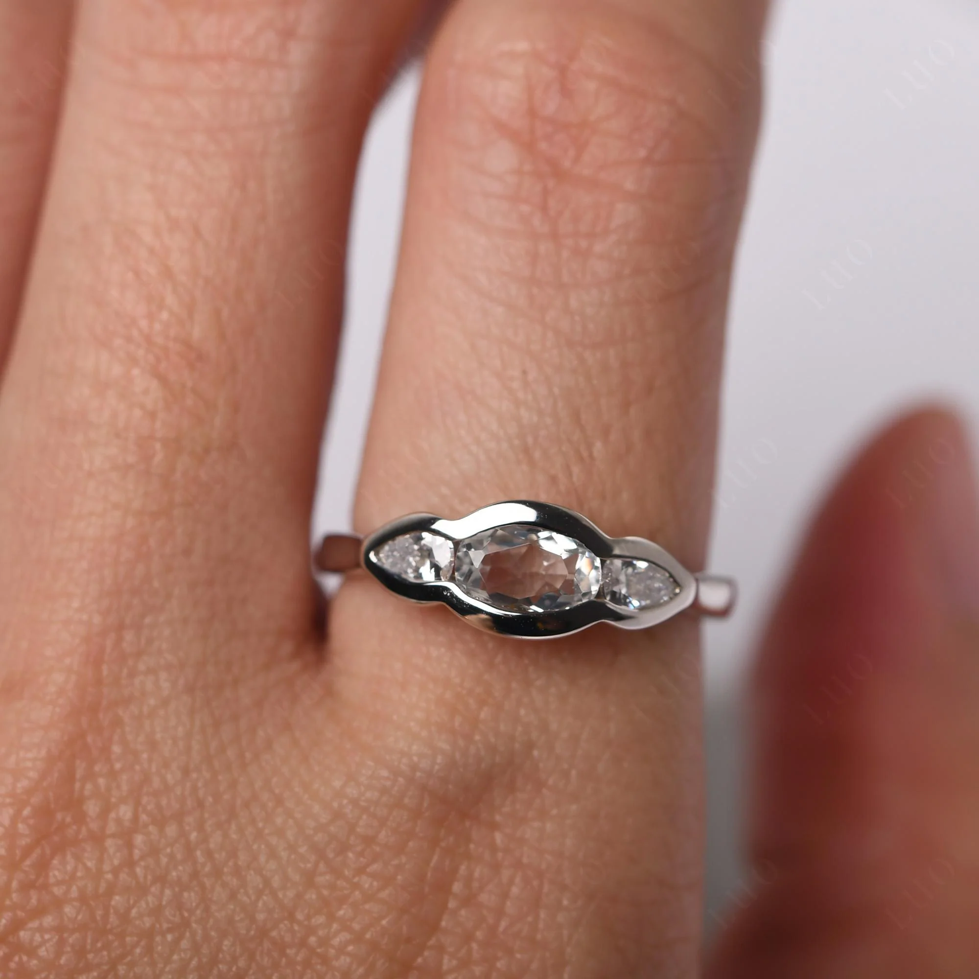 White Topaz Three Stone Anniversary Ring - Image 14