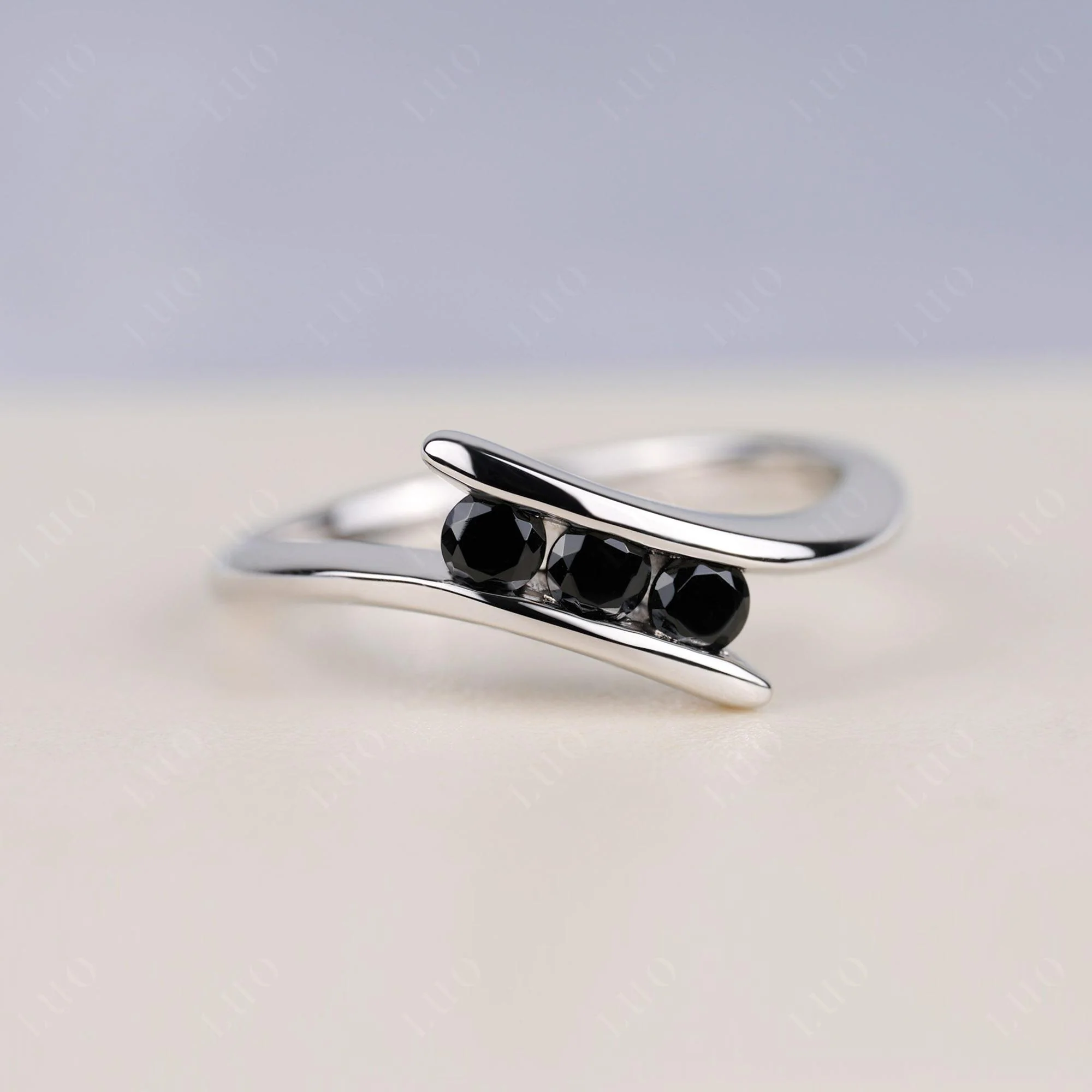 3 Stone Black Spinel Bypass Ring
