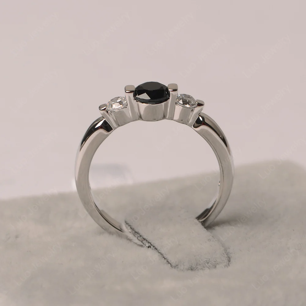 Black Spinel Bezel Set Three Stone Ring - Image 2