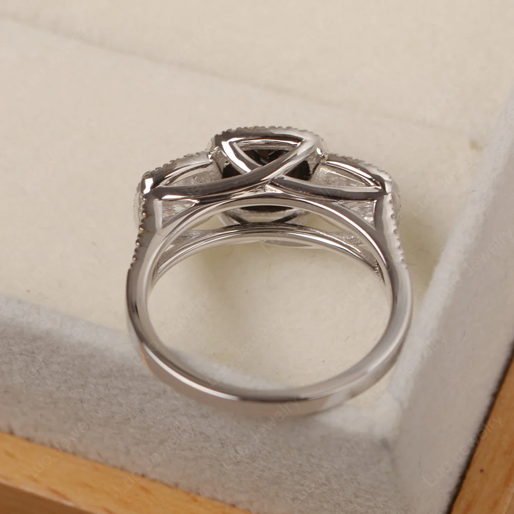 Black Spinel Three Stone Halo Engagement Ring - Image 3