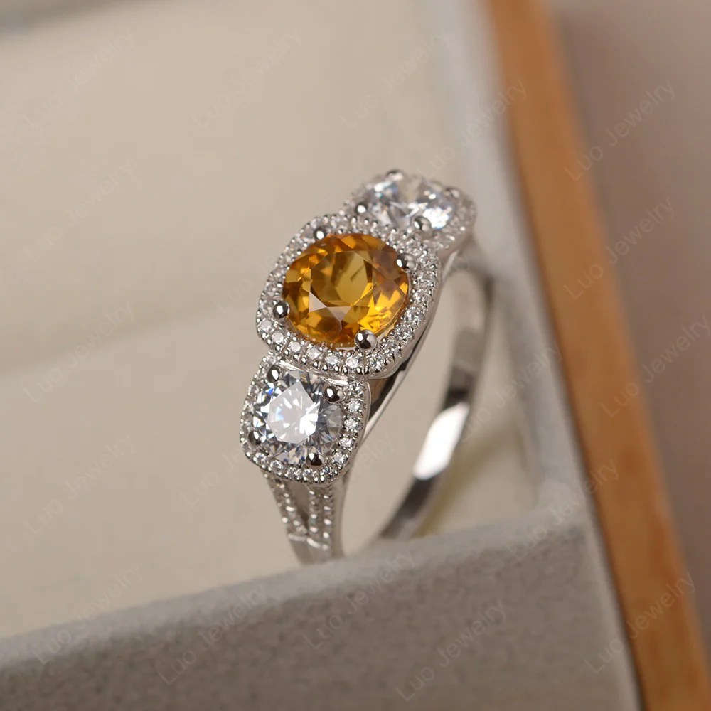 Citrine 3 Stone Halo Ring - Image 2