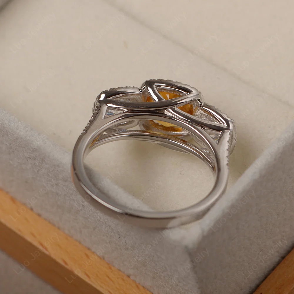 Citrine 3 Stone Halo Ring - Image 3