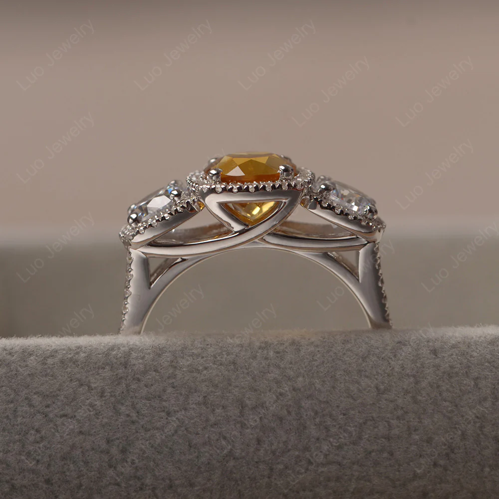 Citrine 3 Stone Halo Ring - Image 4