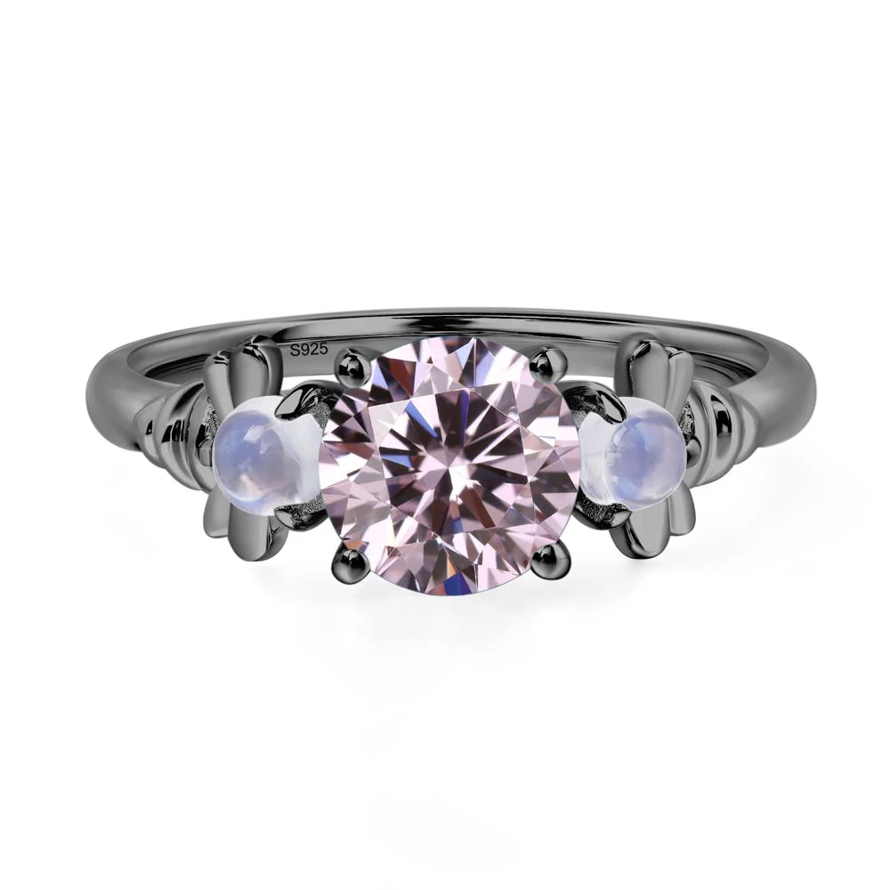 Pink Cubic Zirconia and Moonstone Bee Ring