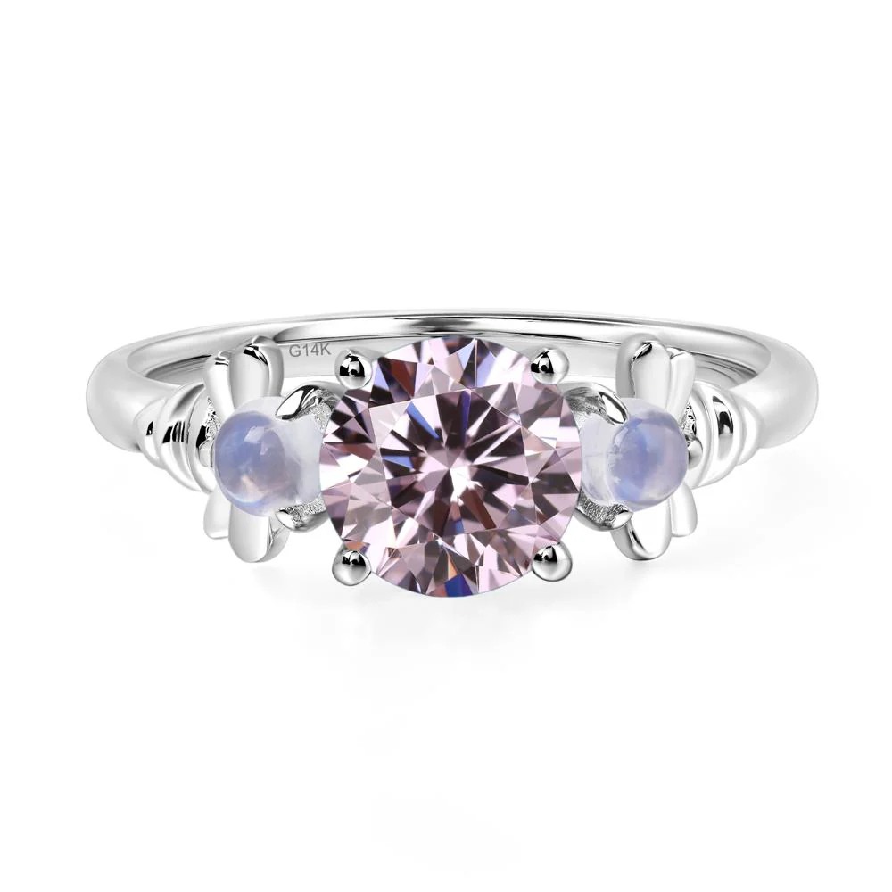 Pink Cubic Zirconia and Moonstone Bee Ring - Image 3