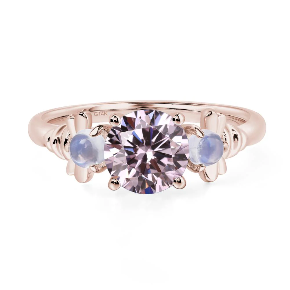 Pink Cubic Zirconia and Moonstone Bee Ring - Image 5