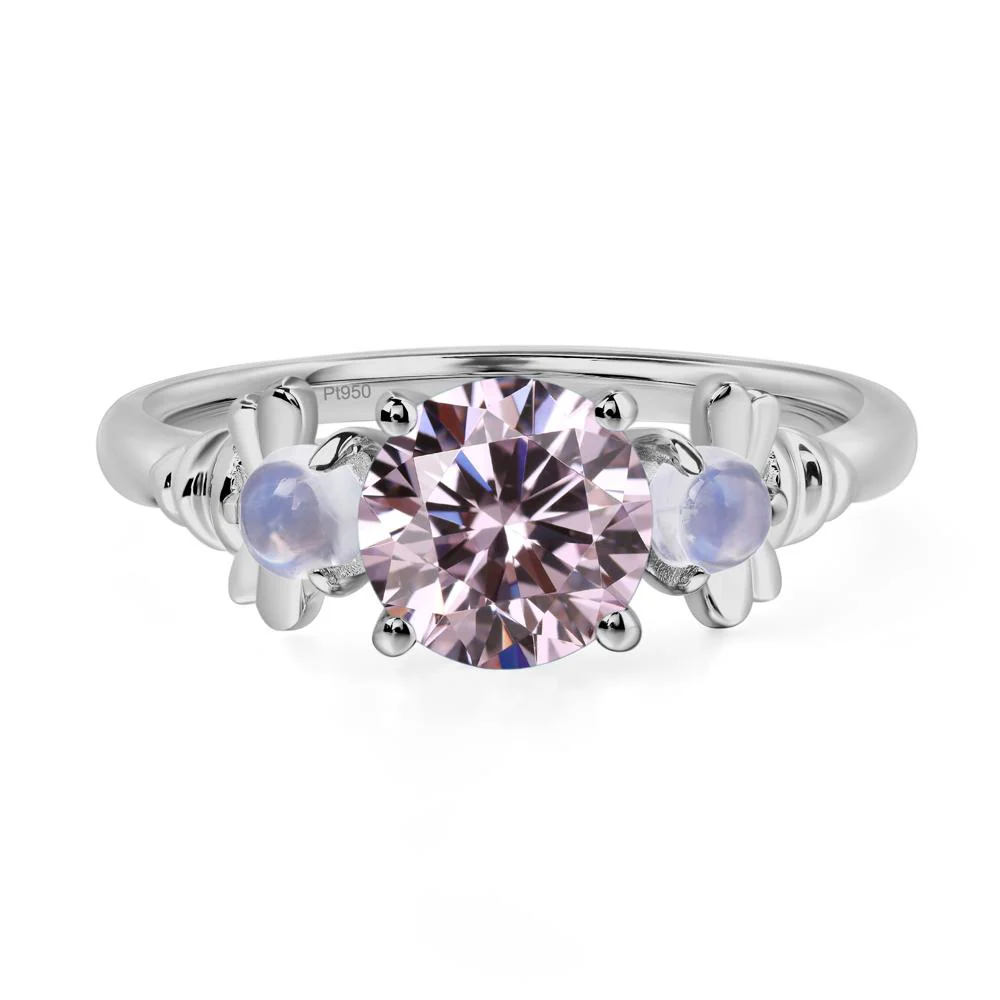 Pink Cubic Zirconia and Moonstone Bee Ring - Image 6