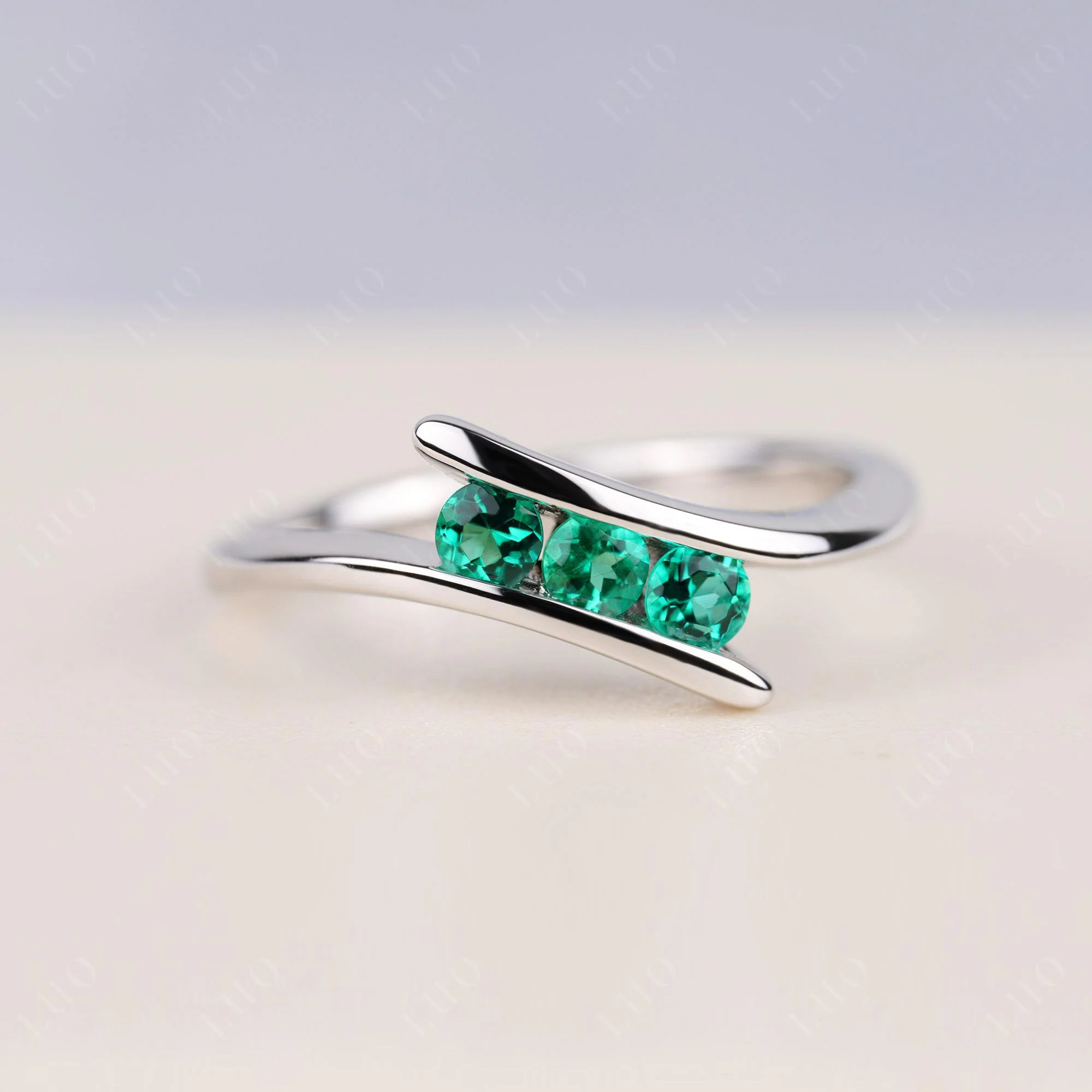 3 Stone Emerald Bypass Ring
