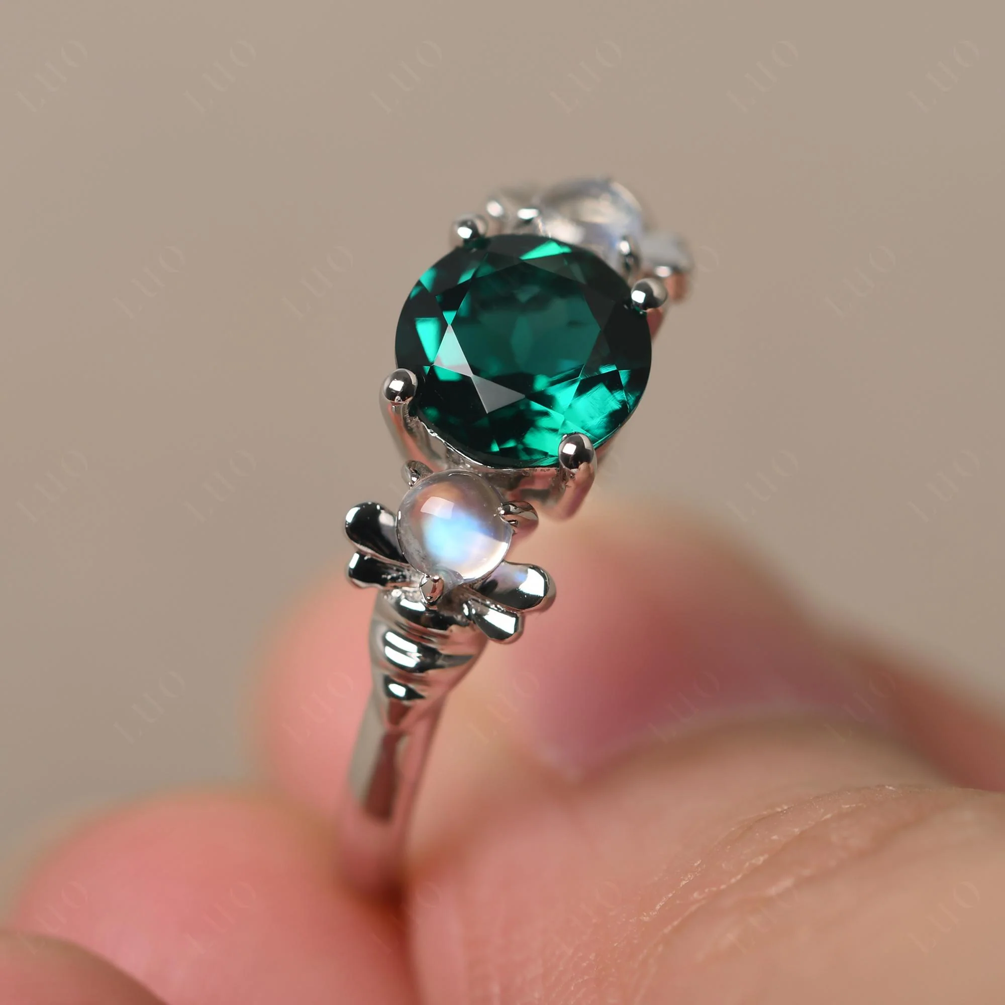 Emerald and Moonstone Bee Ring - Image 11