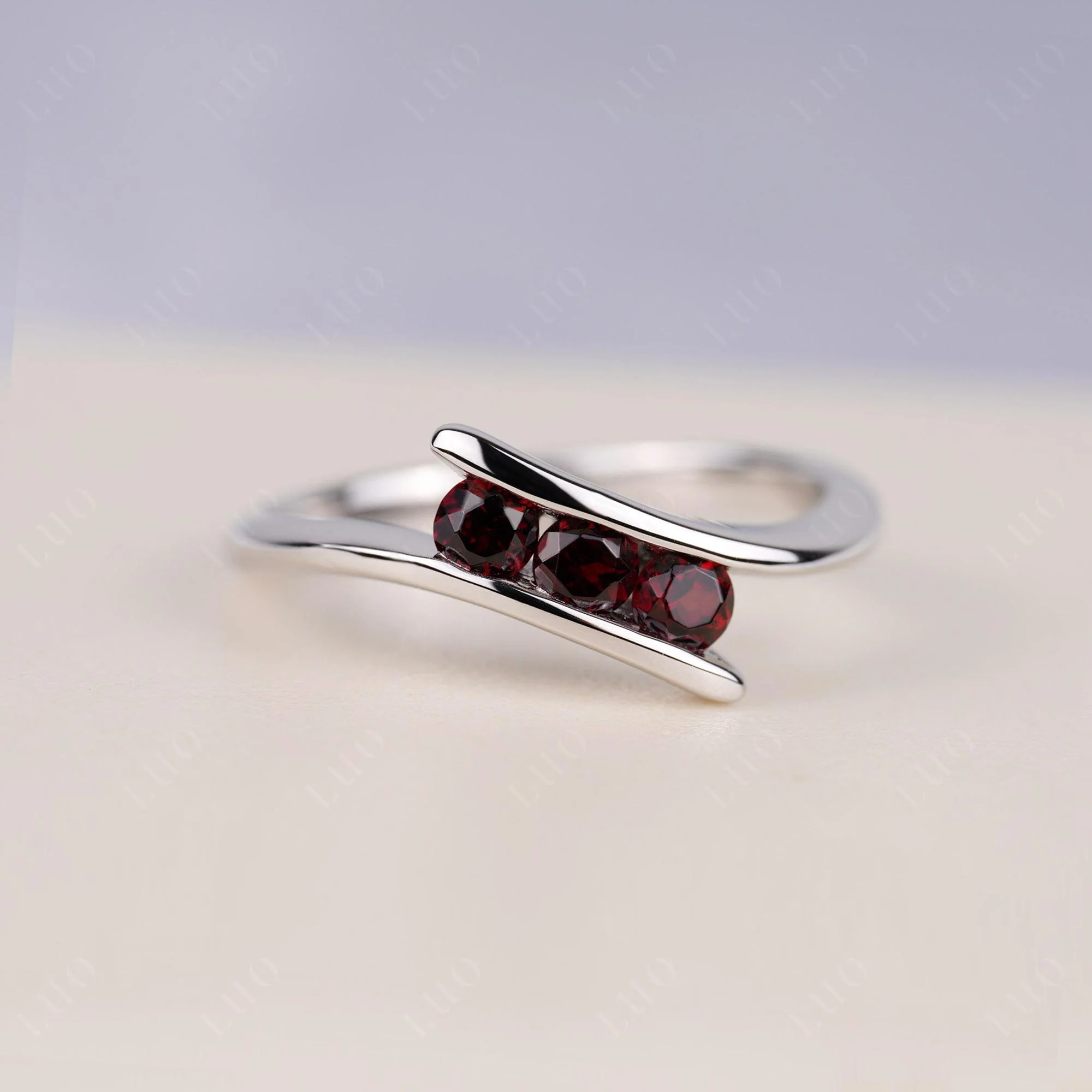 3 Stone Garnet Bypass Ring