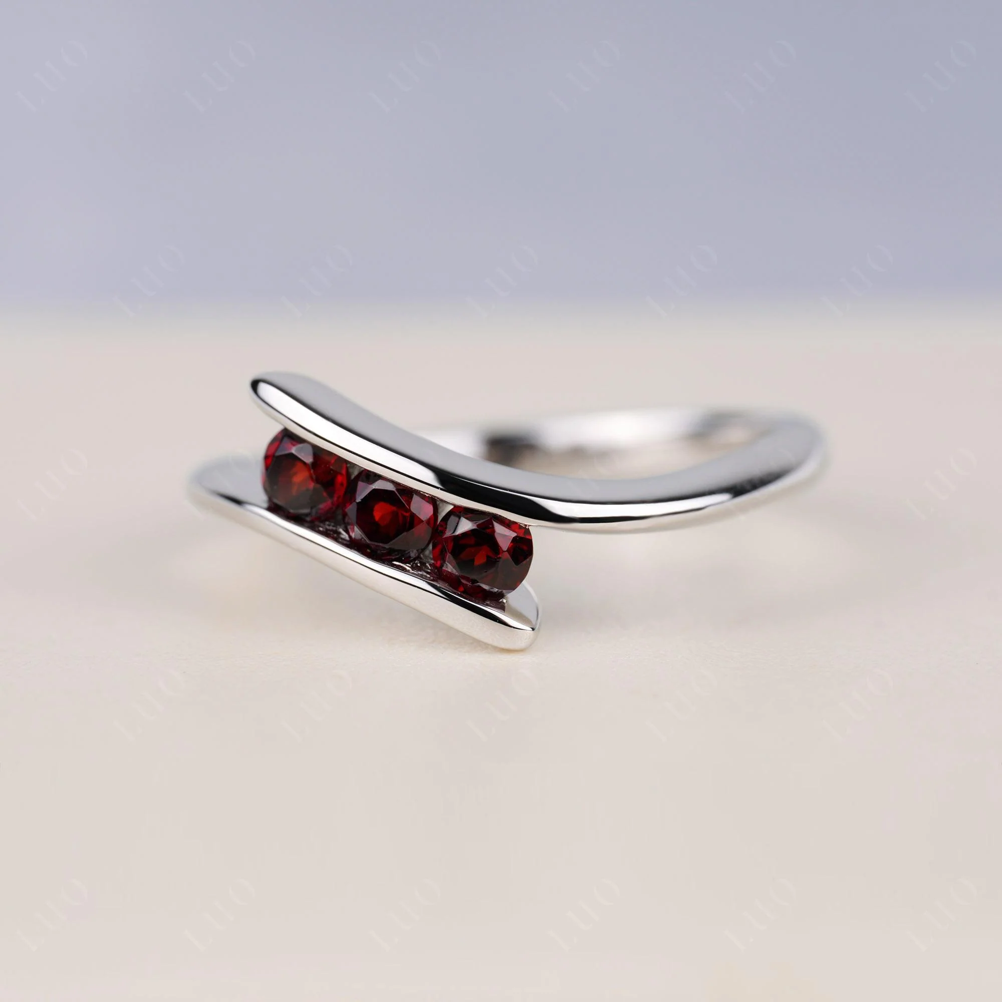 3 Stone Garnet Bypass Ring - Image 2