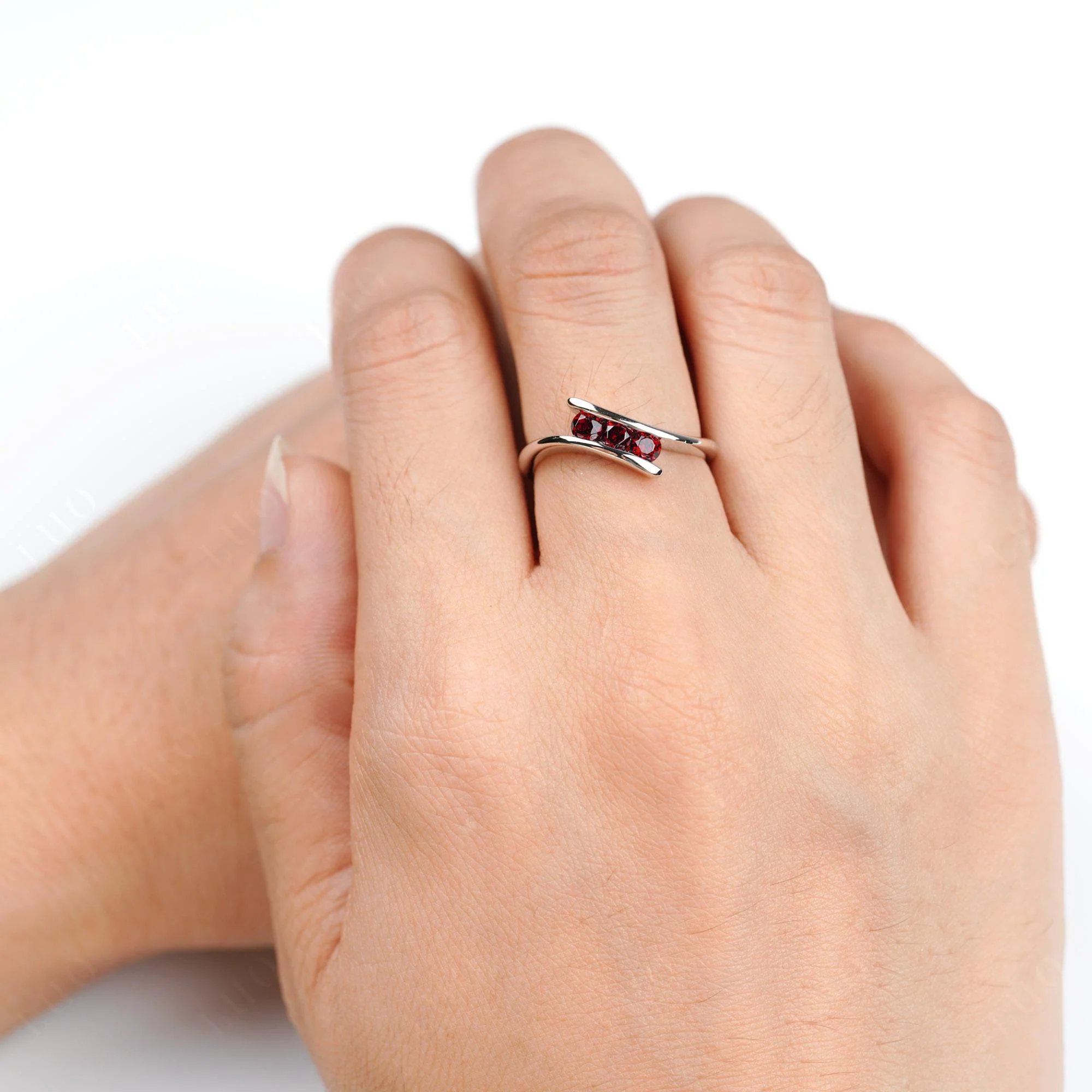 3 Stone Garnet Bypass Ring - Image 5