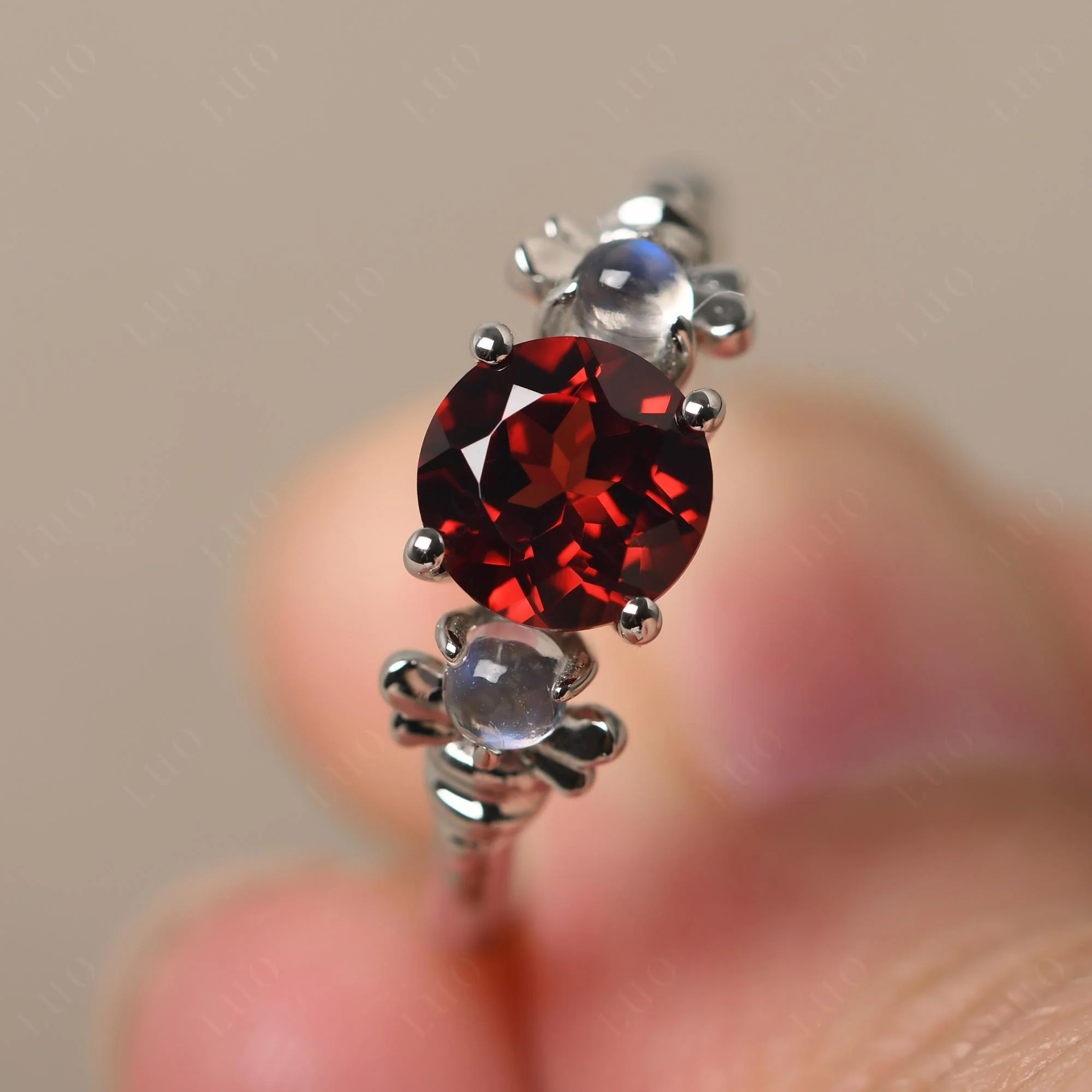 Garnet and Moonstone Honey Bee Ring - Image 10