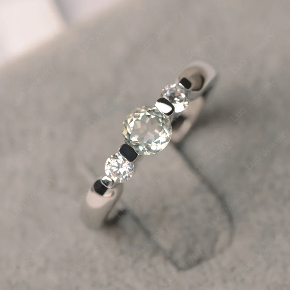 3 Stone Green Amethyst Mothers Ring