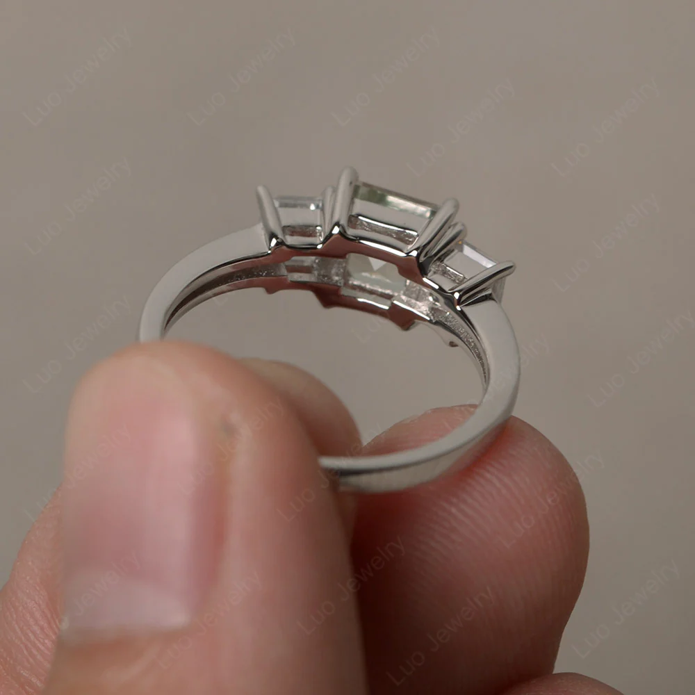 3 Stone Green Amethyst Ring - Image 2