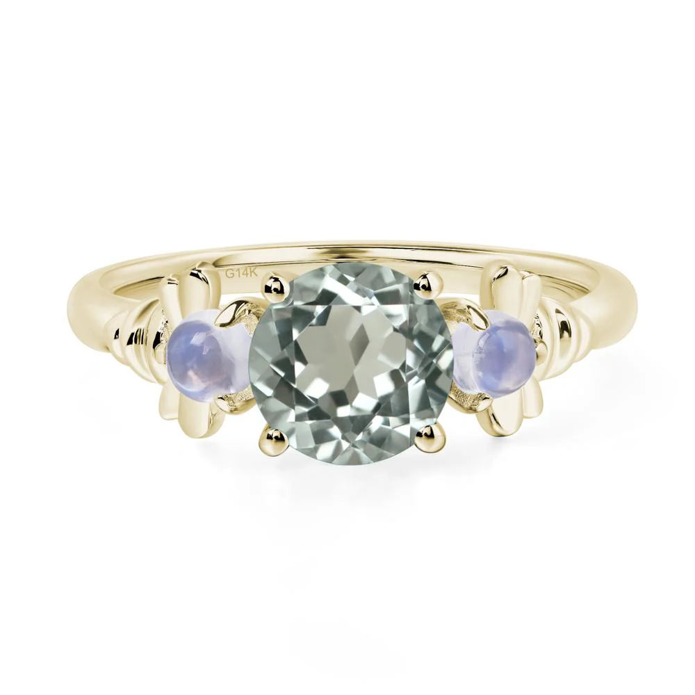 Green Amethyst and Moonstone Bee Ring