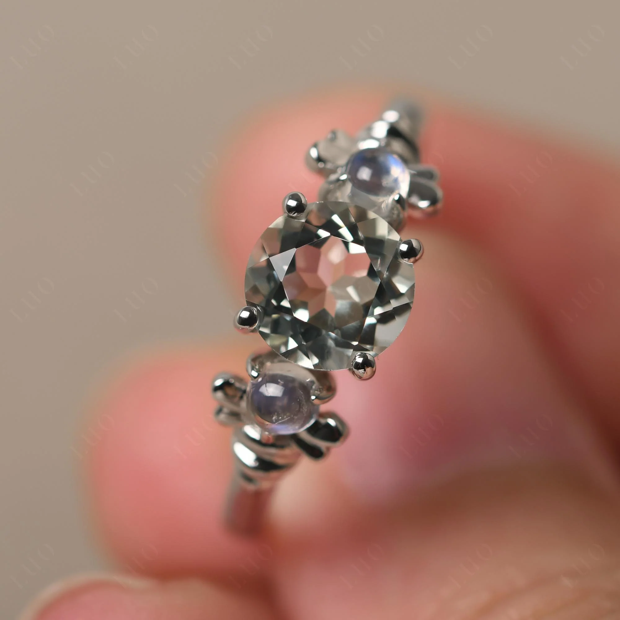 Green Amethyst and Moonstone Bee Ring - Image 10