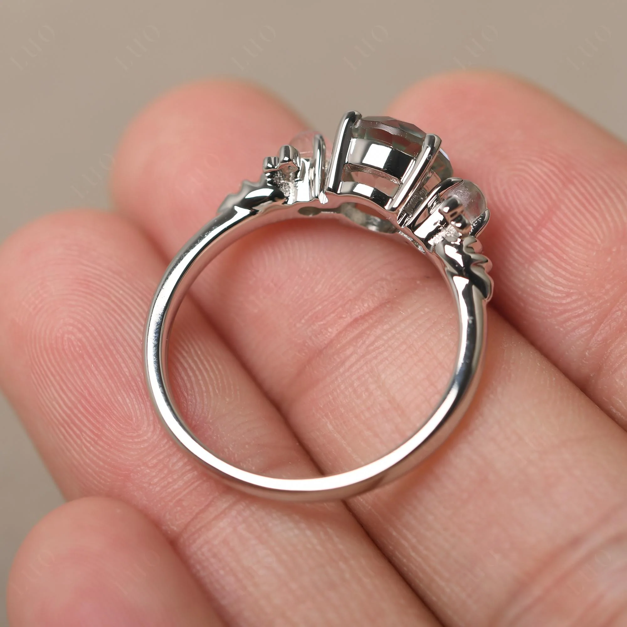 Green Amethyst and Moonstone Bee Ring - Image 12