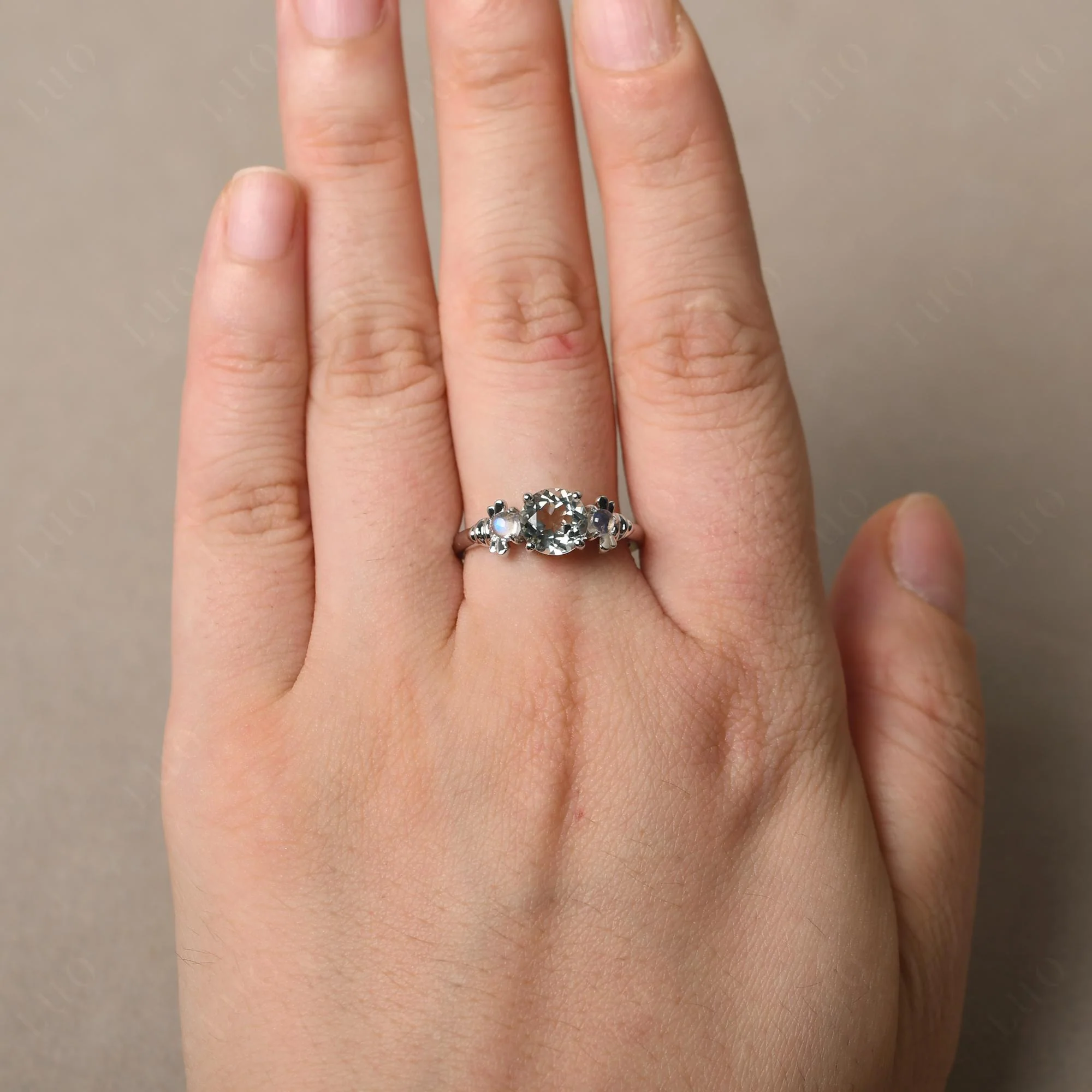 Green Amethyst and Moonstone Bee Ring - Image 14