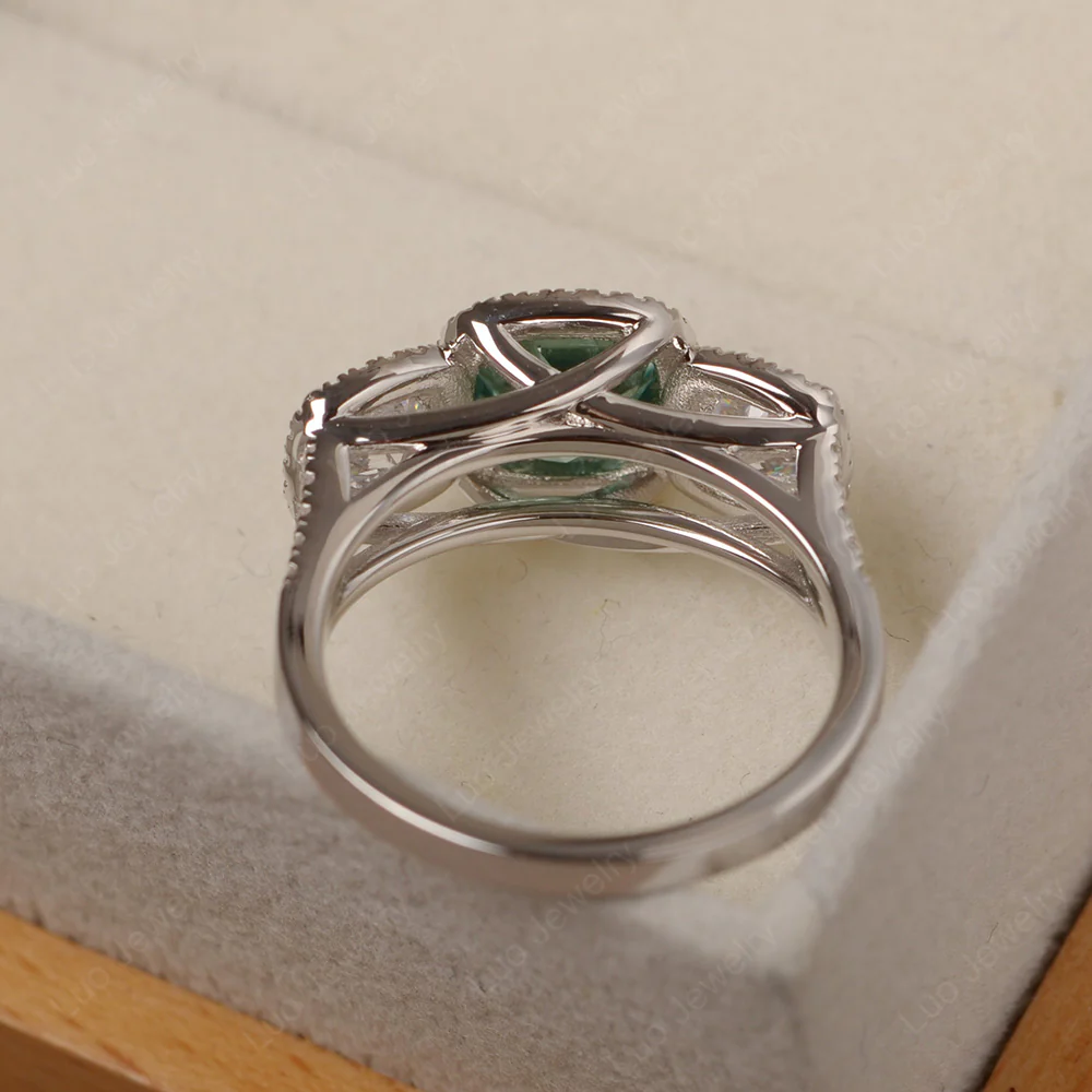 Green Sapphire 3 Stone Halo Ring - Image 3