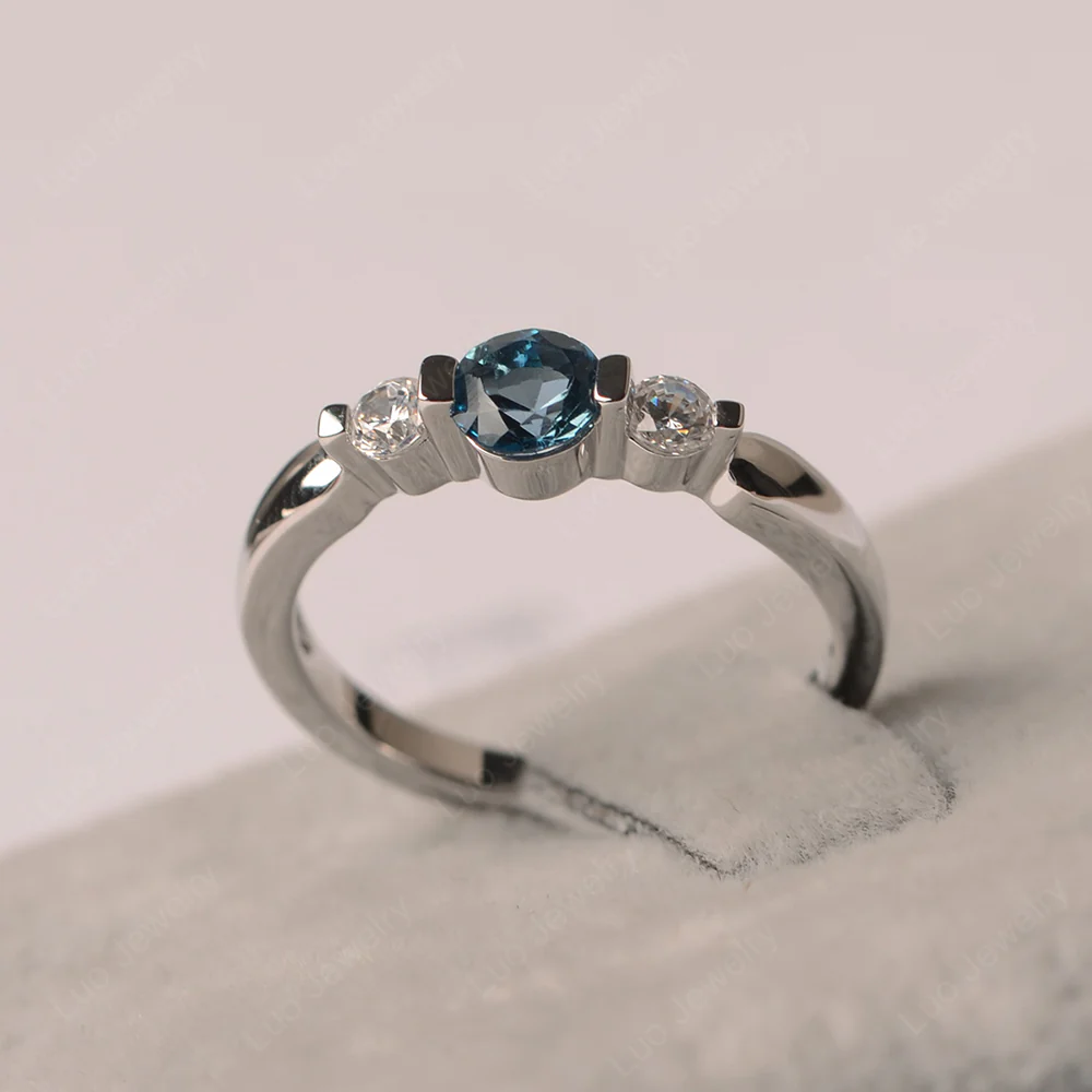 London Blue Topaz Bezel Set Three Stone Ring - Image 2