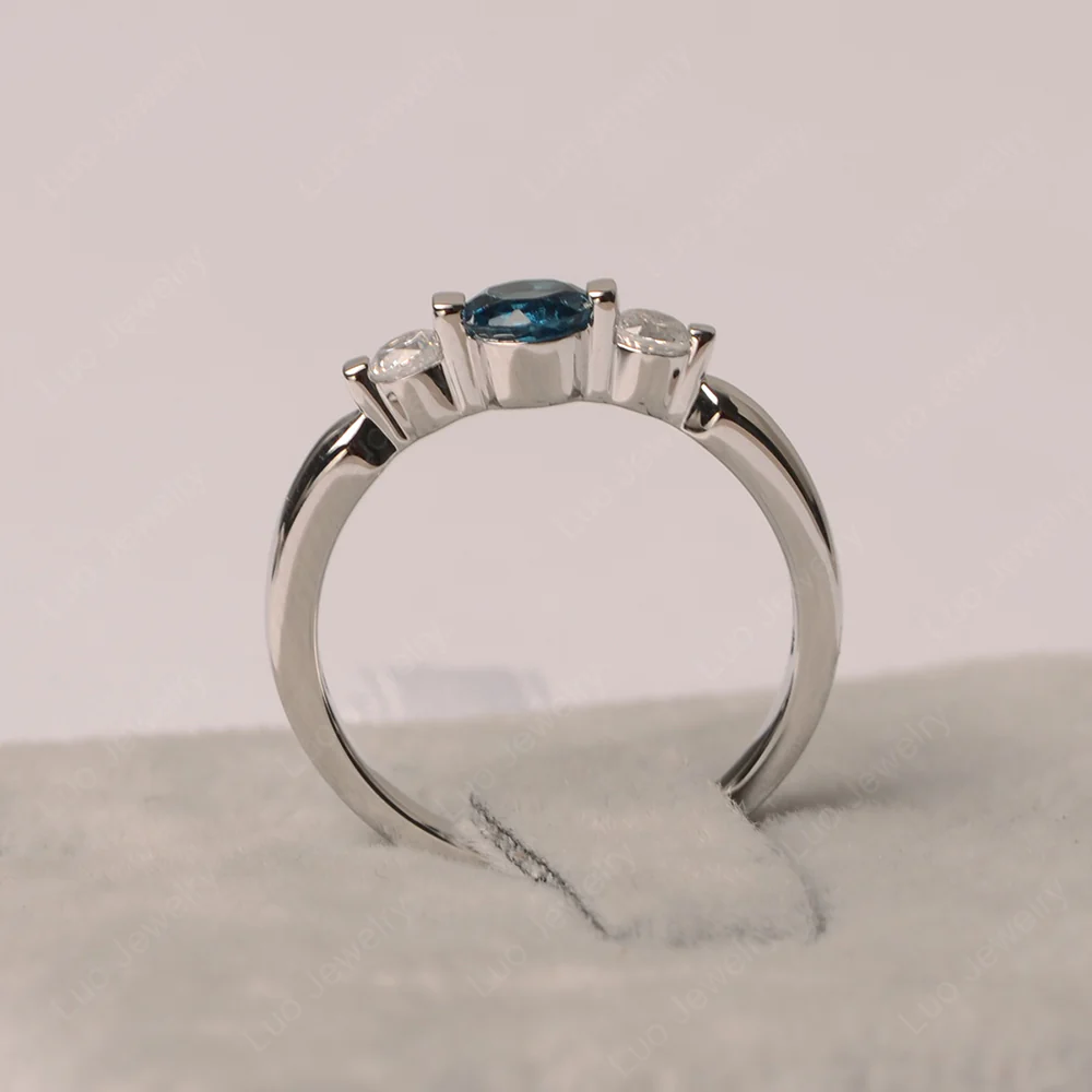 London Blue Topaz Bezel Set Three Stone Ring - Image 3
