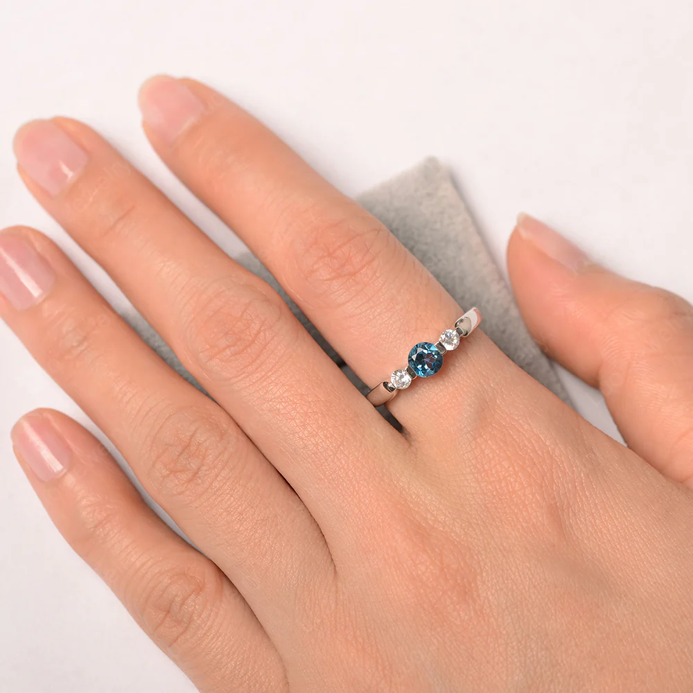London Blue Topaz Bezel Set Three Stone Ring - Image 4