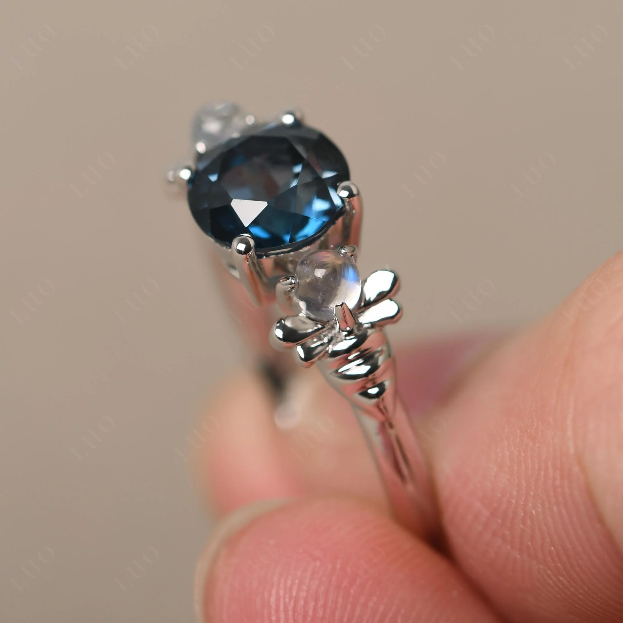 London Blue Topaz and Moonstone Bee Ring - Image 11