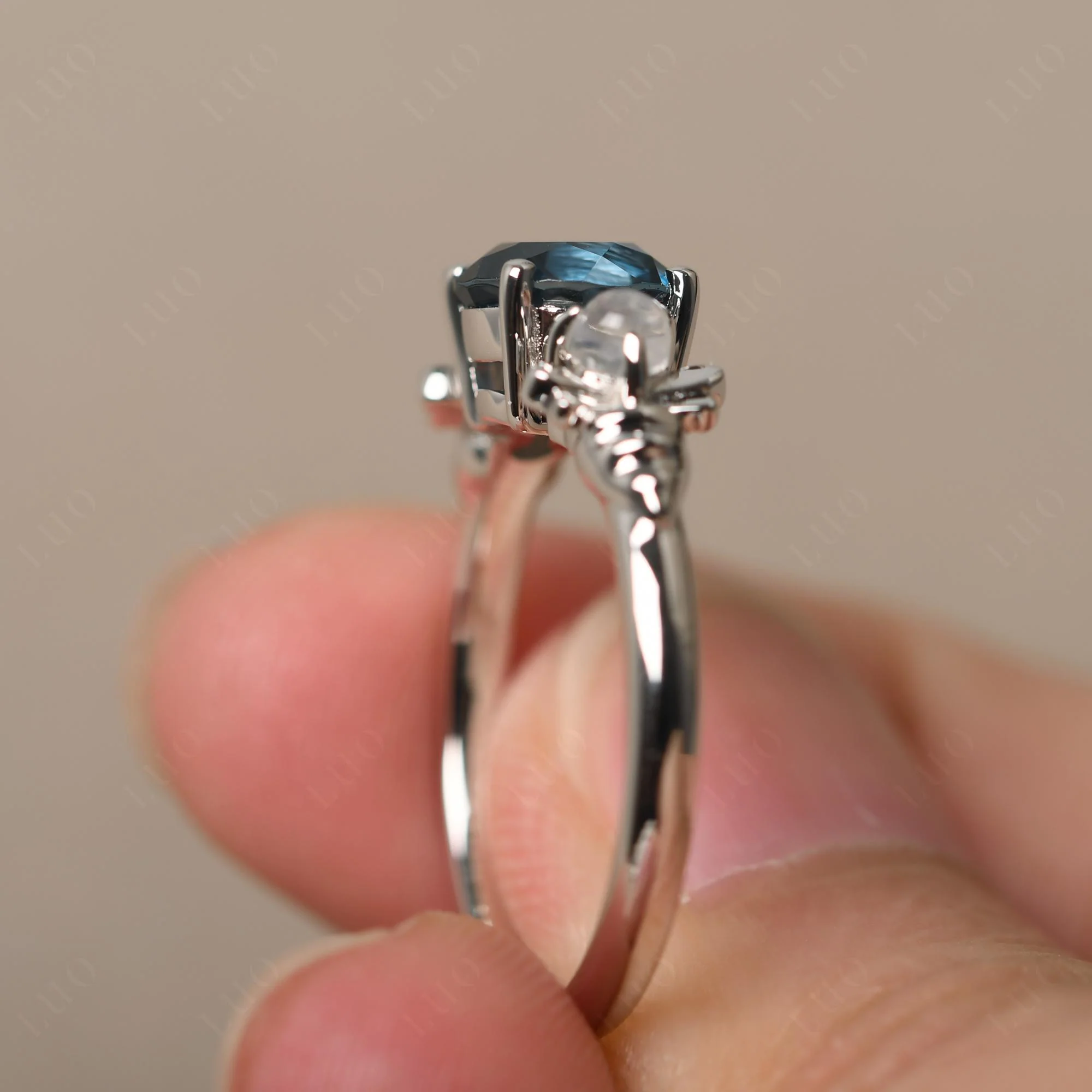 London Blue Topaz and Moonstone Bee Ring - Image 13