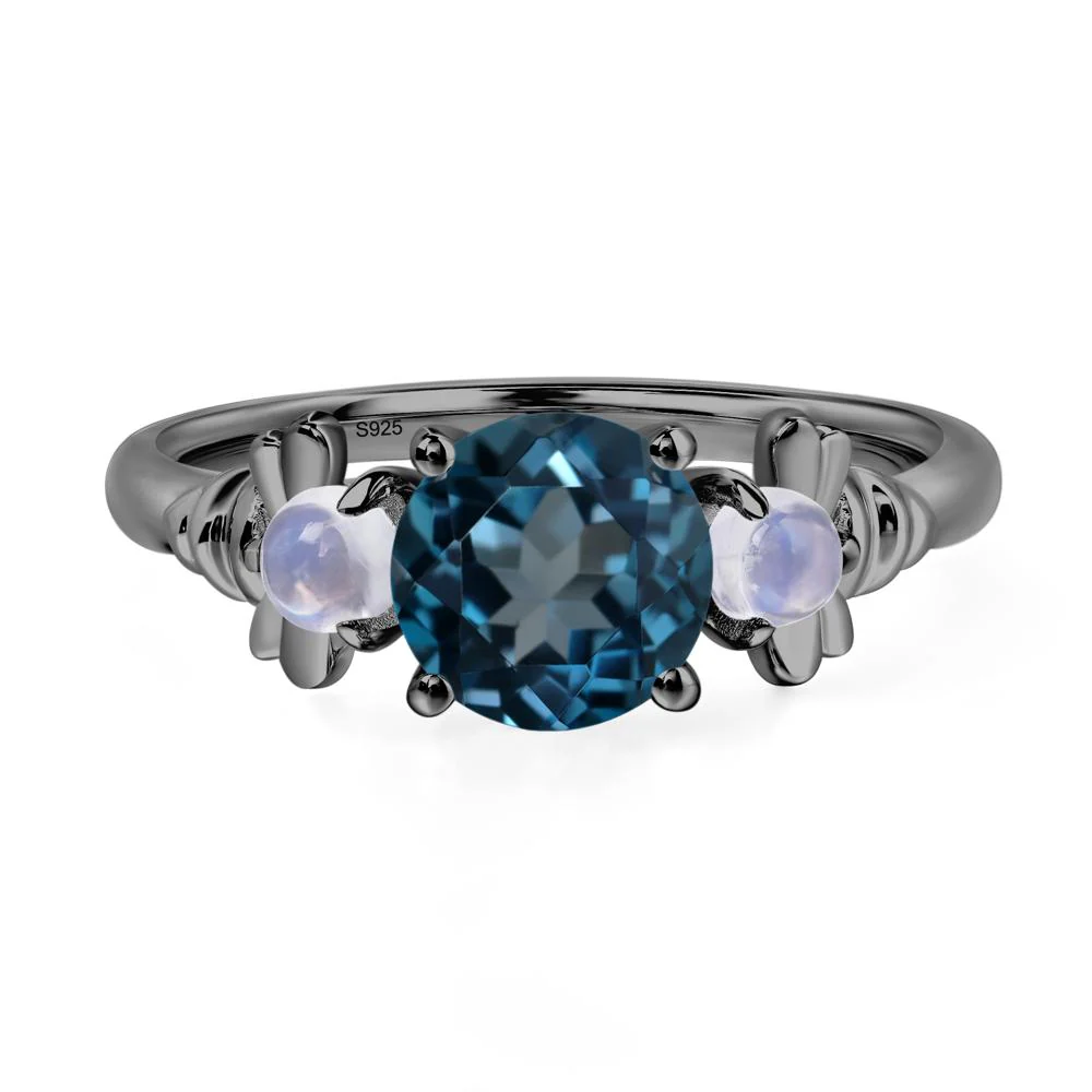 London Blue Topaz and Moonstone Bee Ring - Image 2