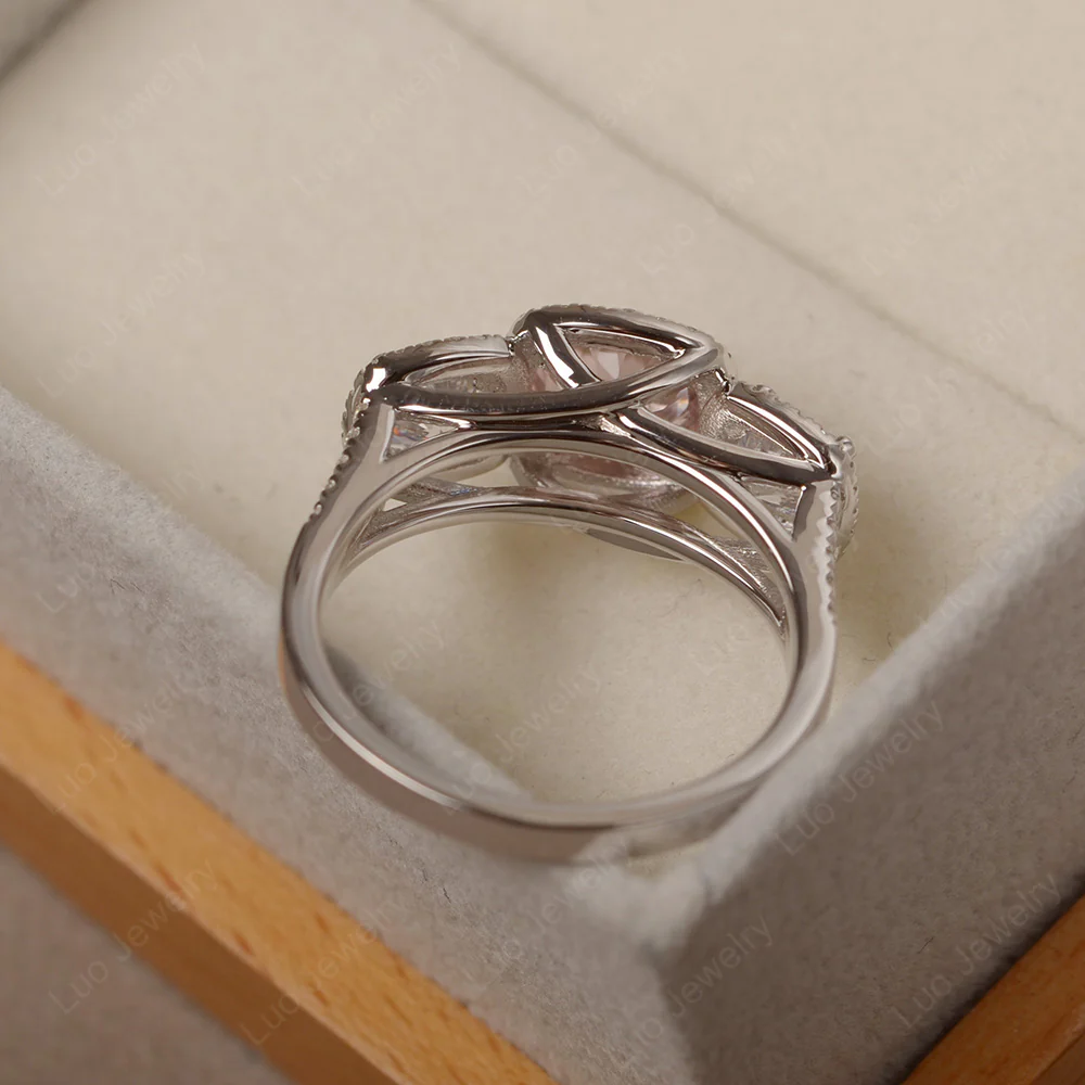Morganite 3 Stone Halo Ring - Image 3