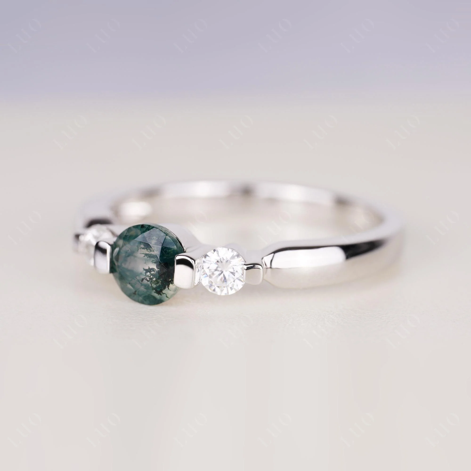 3 Stone Moss Agate Mothers Ring - Image 2