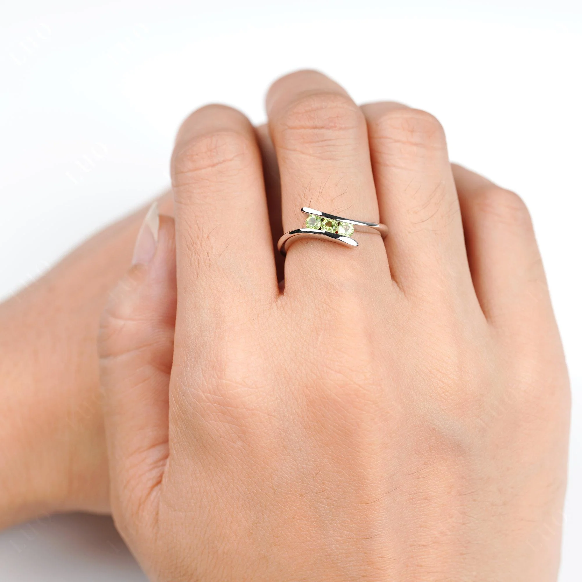 3 Stone Peridot Bypass Ring - Image 5