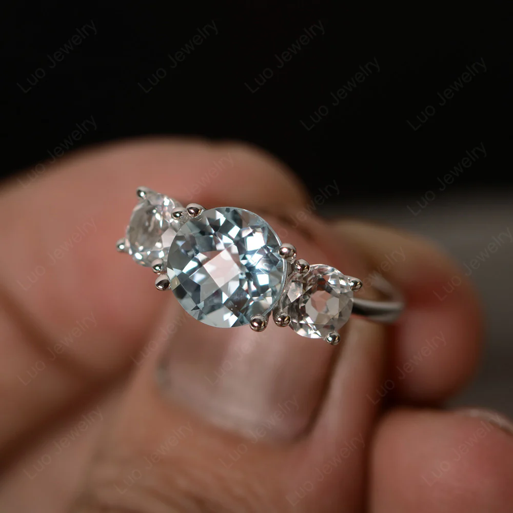 Aquamarine Three Stone Ring