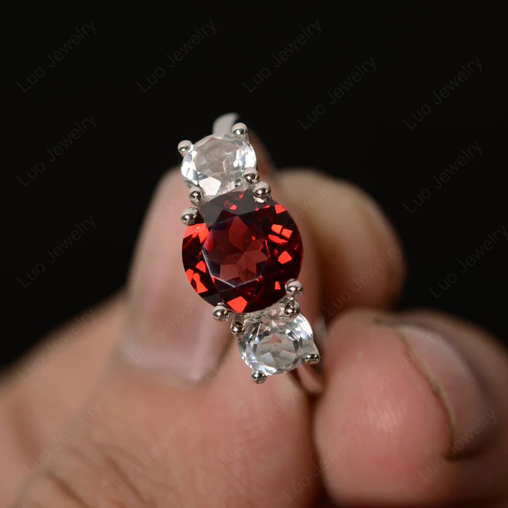 Garnet and White Topaz Ring