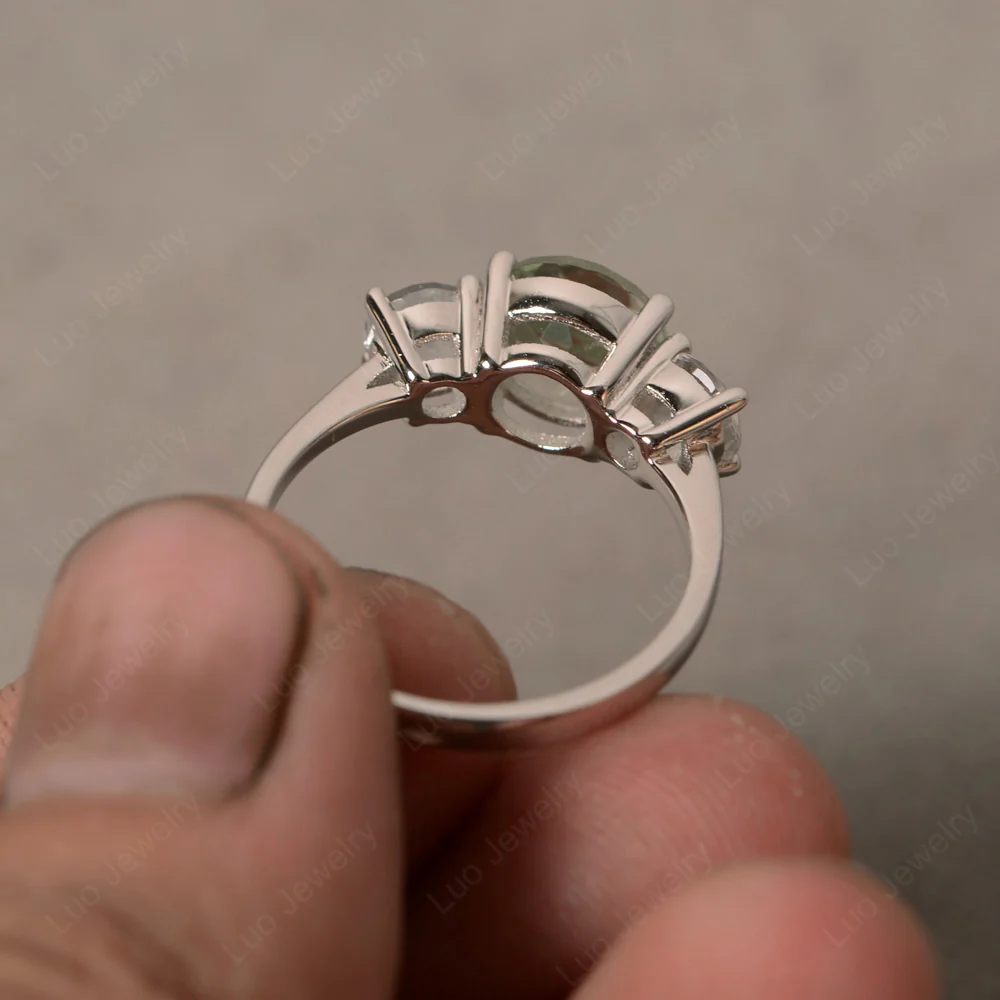 Green Amethyst Three Stone Ring - Image 2