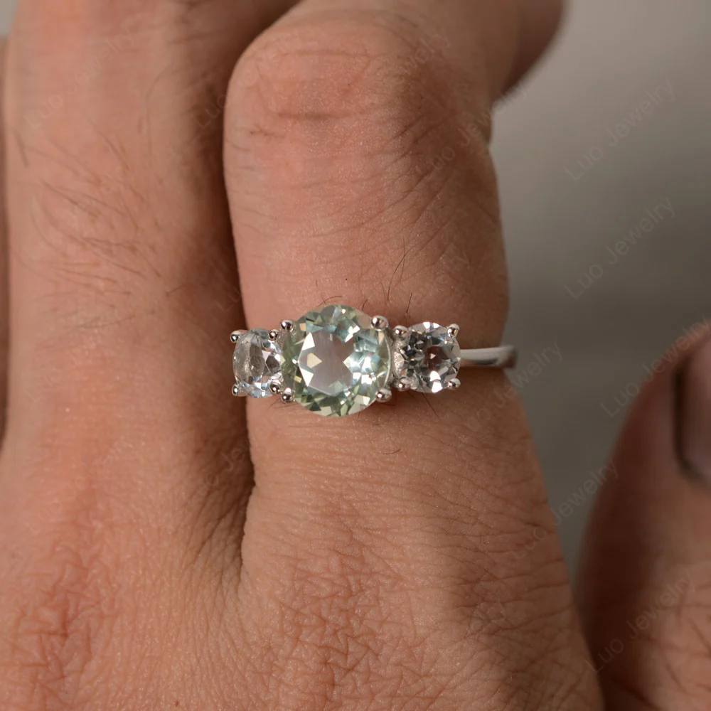 Green Amethyst Three Stone Ring - Image 3