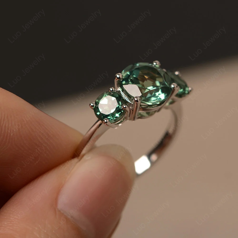 Green Sapphire Three Stone Ring - Image 2