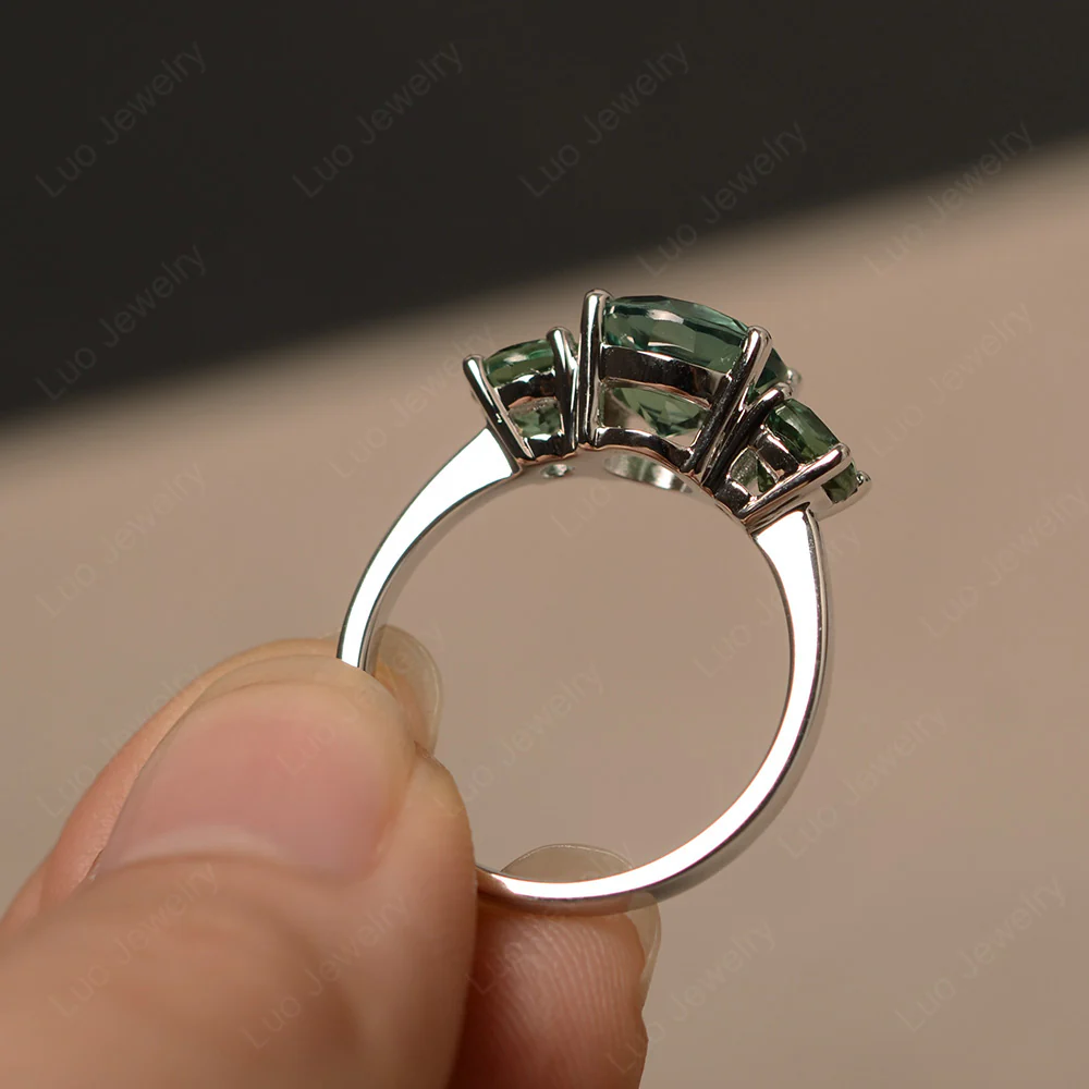 Green Sapphire Three Stone Ring - Image 4