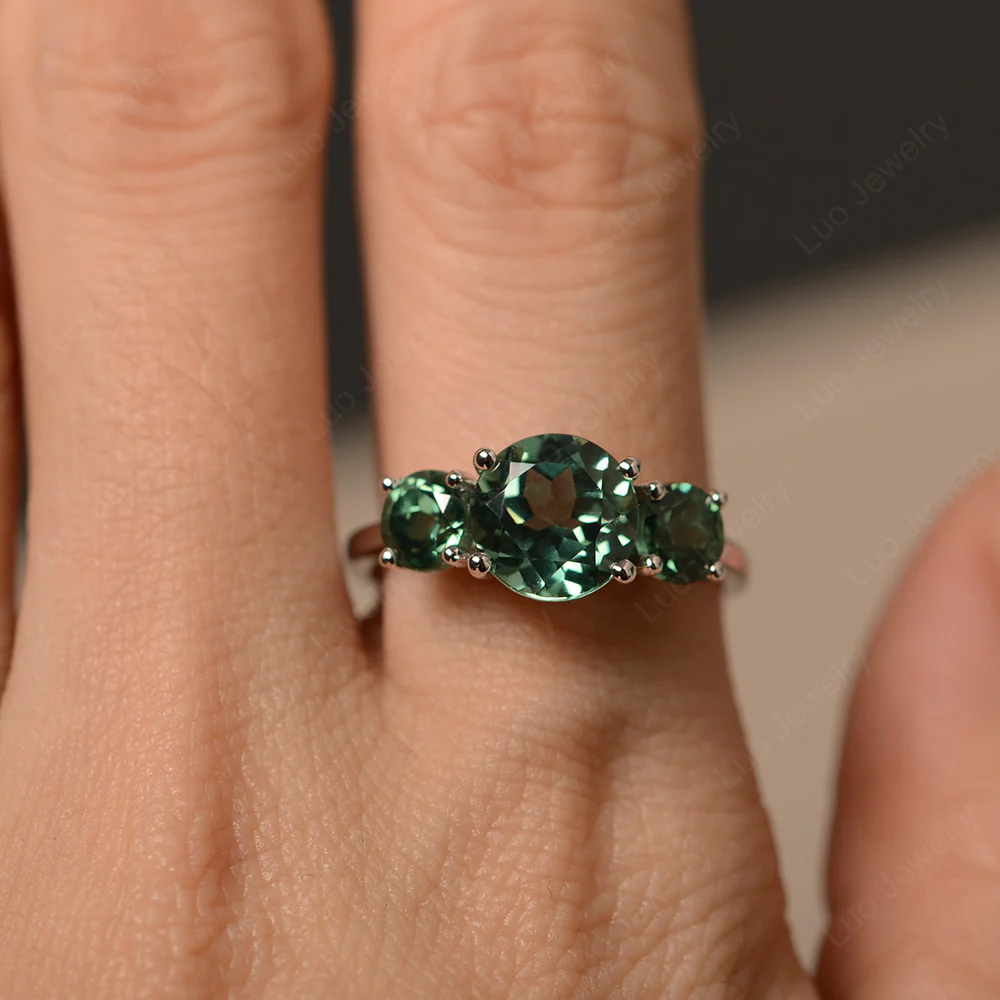 Green Sapphire Three Stone Ring - Image 5
