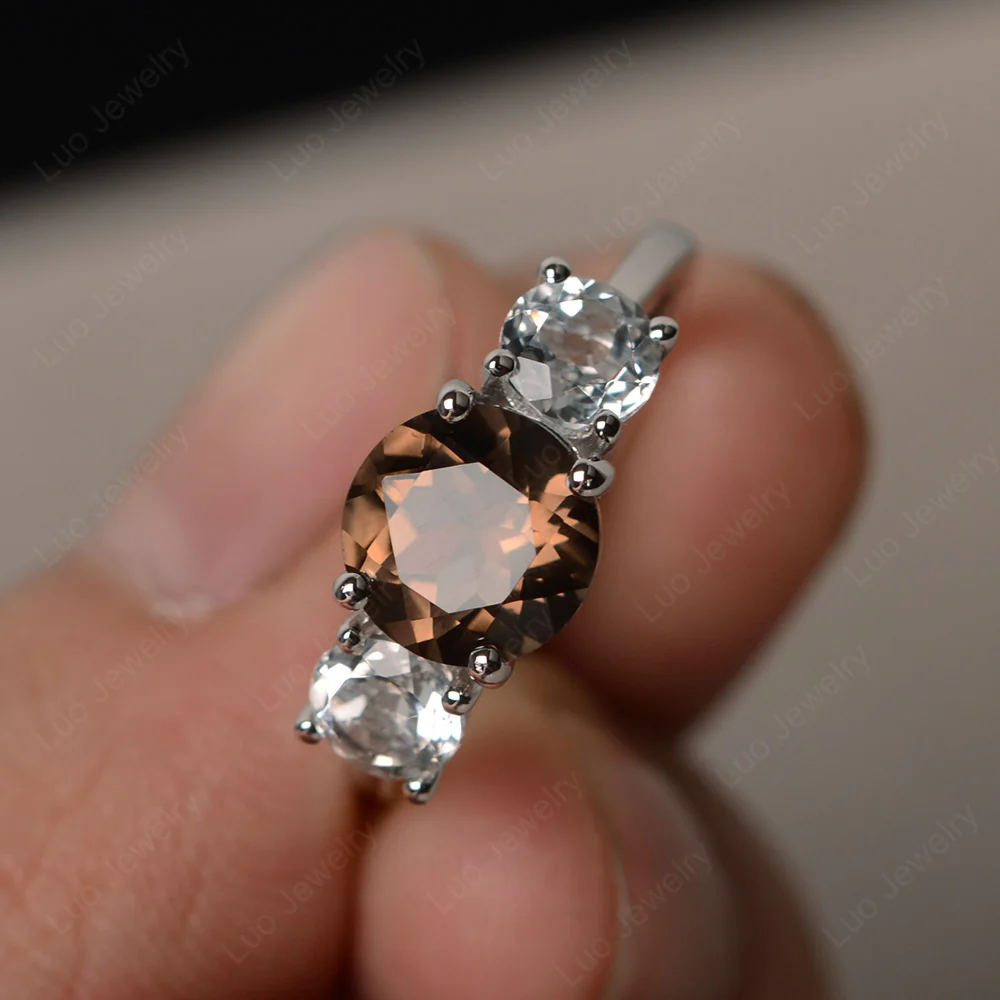 Smoky Quartz Three Stone Ring