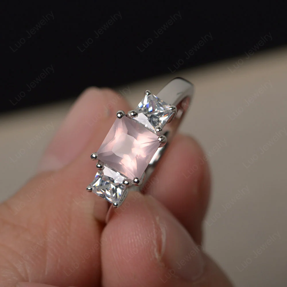 3 Stone Rose Quartz Ring