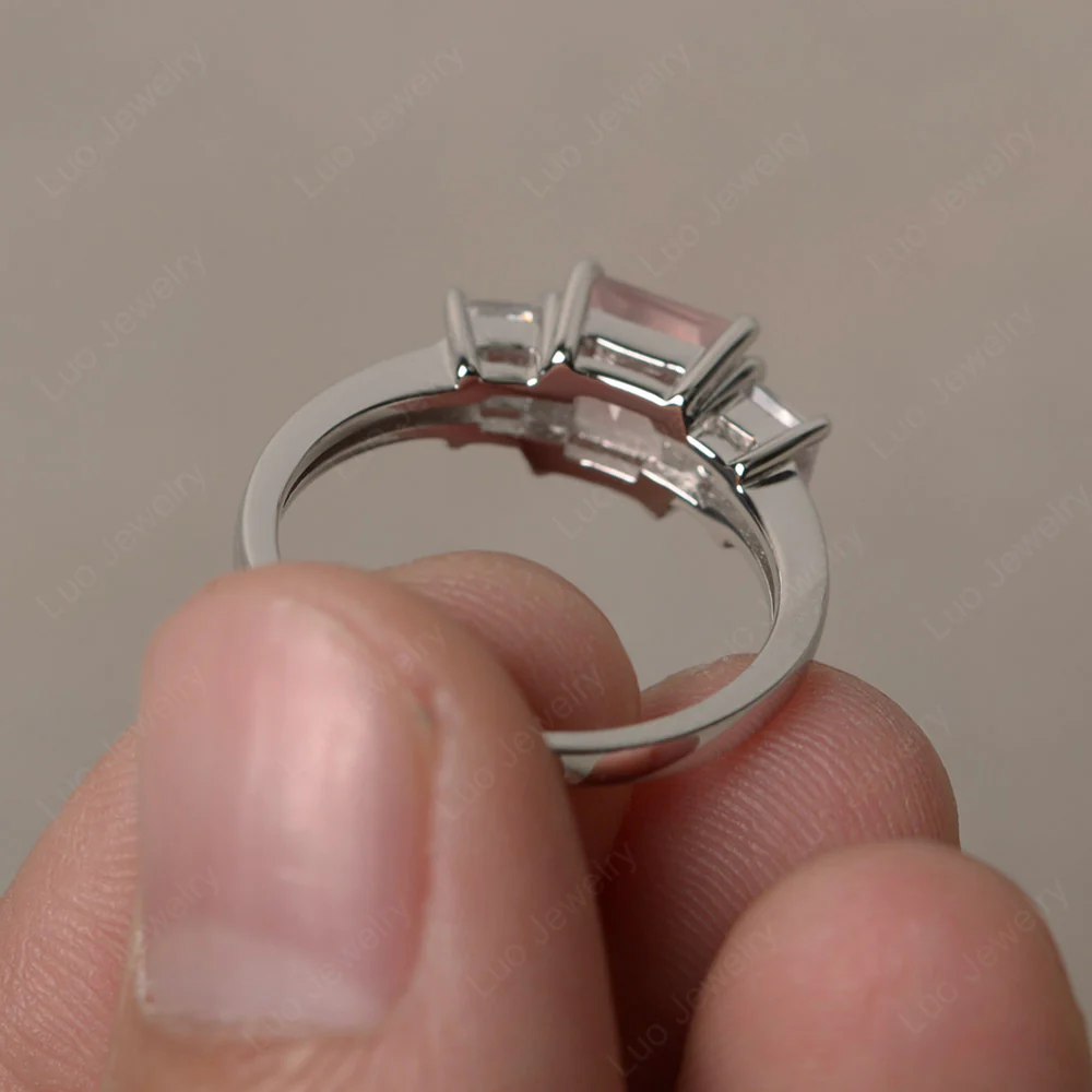 3 Stone Rose Quartz Ring - Image 2
